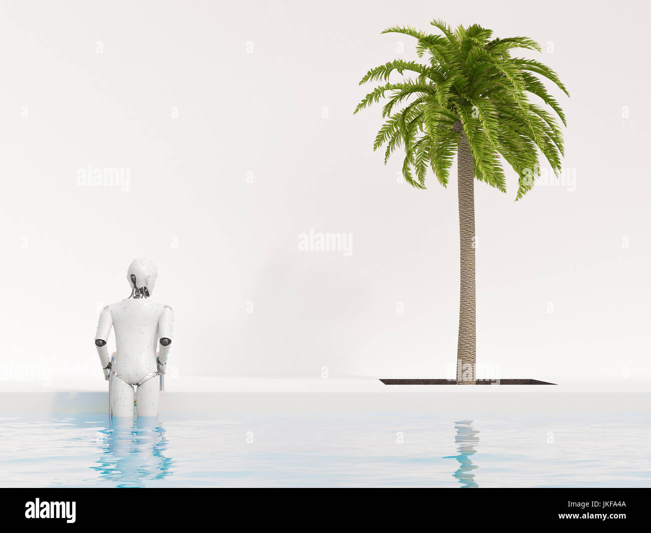 Roboter aus dem Schwimmbad, 3D-Rendering Stockfoto