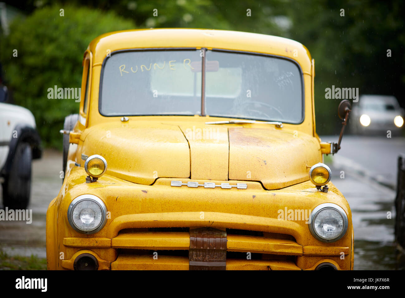 Alte amerikanische Oldtimer restaurierungsbedürftig zum Verkauf in der Nähe von Harrogate, North Yorkshire, England. Stockfoto