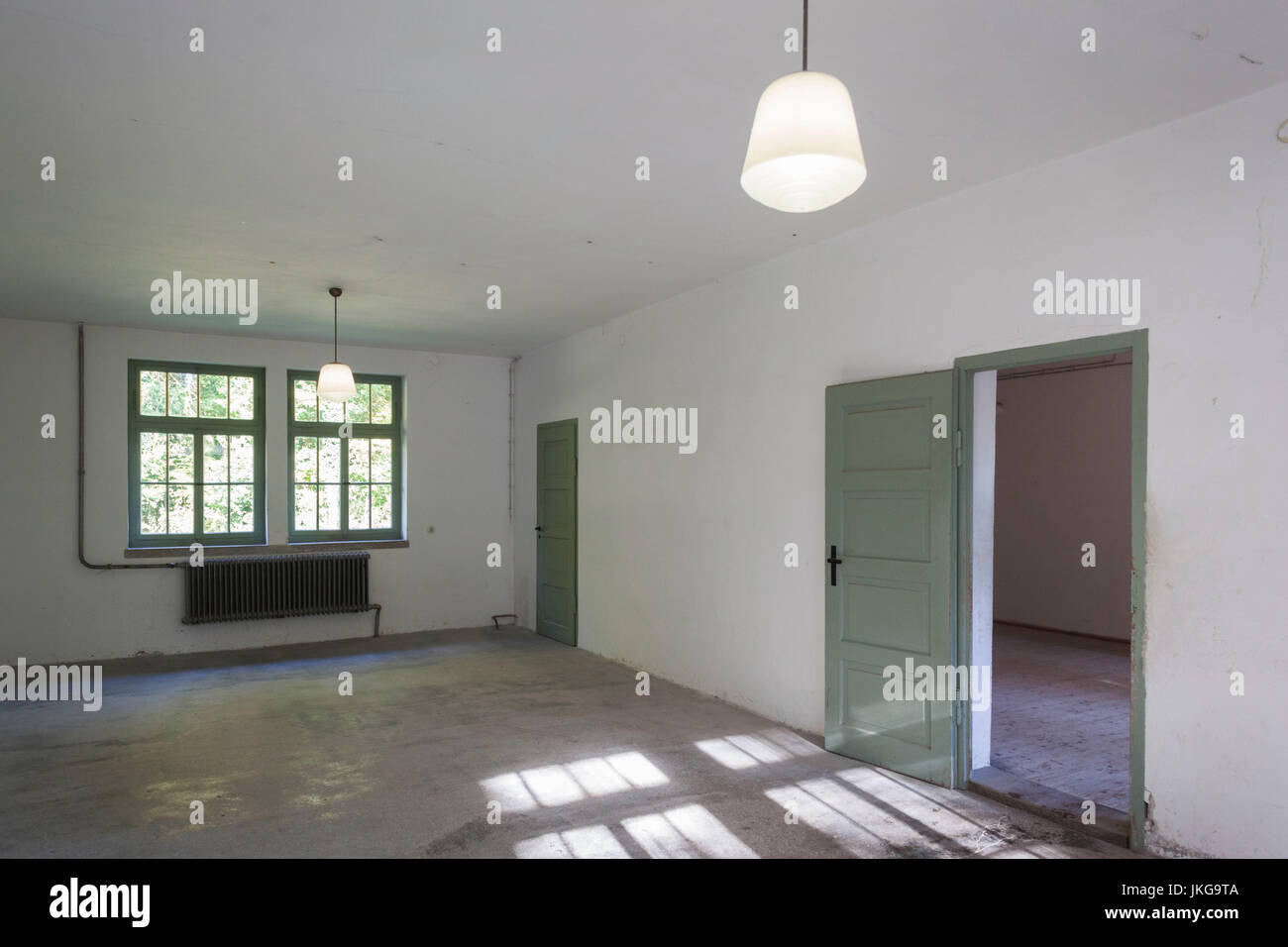 Deutschland, Bayern, München - Dachau, WW-2 Ära Nazi Konzentrationslager, Gebäude, Krematorium gas Kammer Disguissed als Duschraum Stockfoto