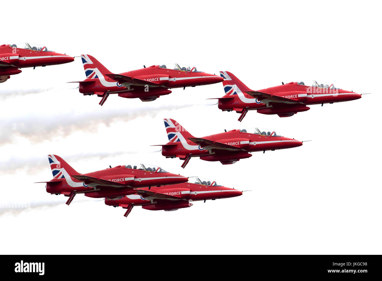 Kunstflugstaffel der Royal Air Force, die roten Pfeile beim Royal International Air Tattoo RIAT Air Juli 2017 zeigen Stockfoto