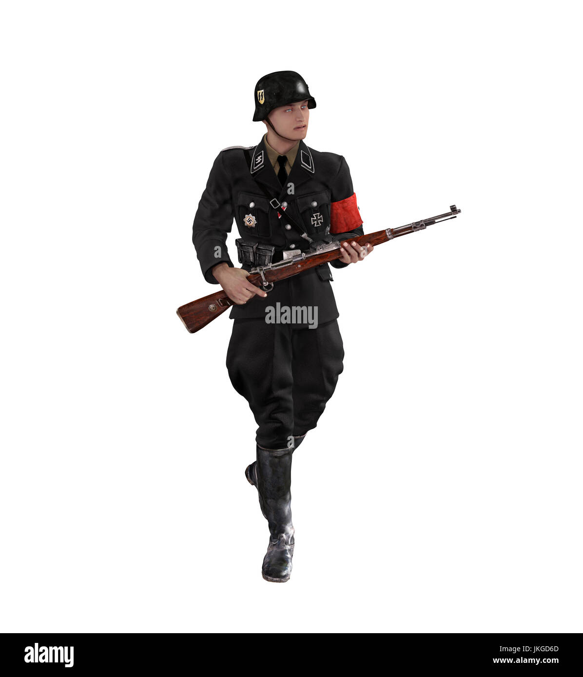 3D-Rendering eines deutschen SS-Soldaten in schwarzer Uniform Stockfoto