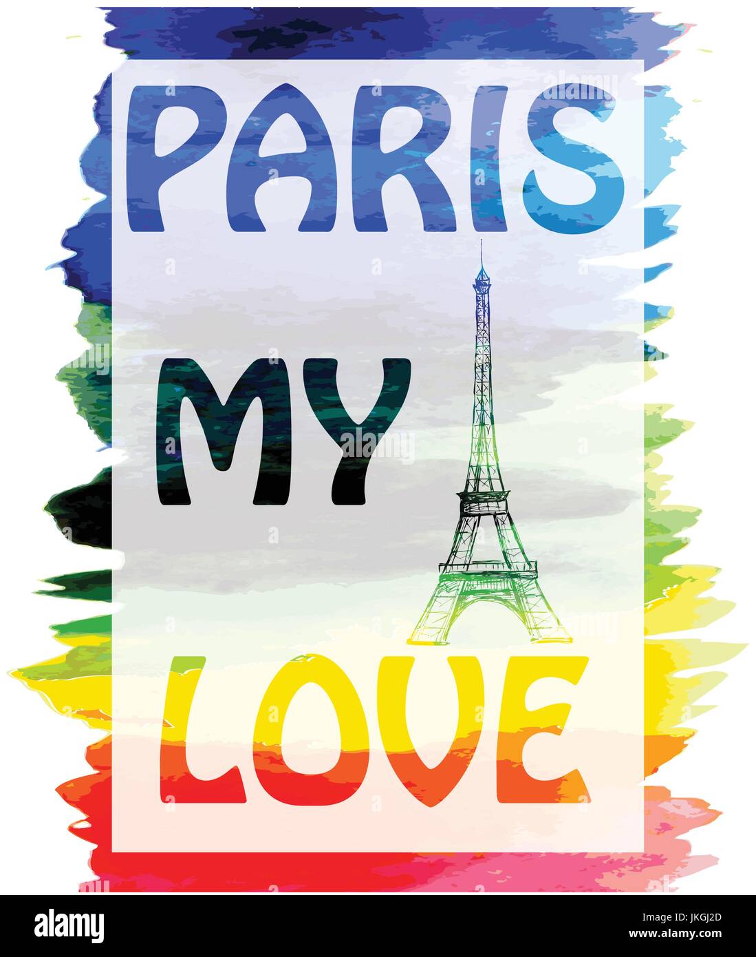 Vektor Paris meine Liebe. Die Worte auf eine bunte Aquarell
