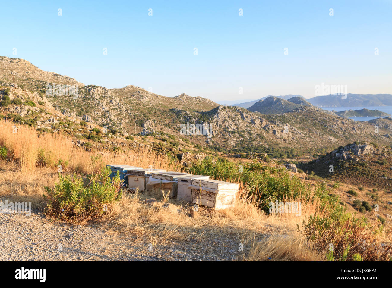 Bienenstöcke in den Bergen von Sogut in Marmaris, Türkei Stockfoto