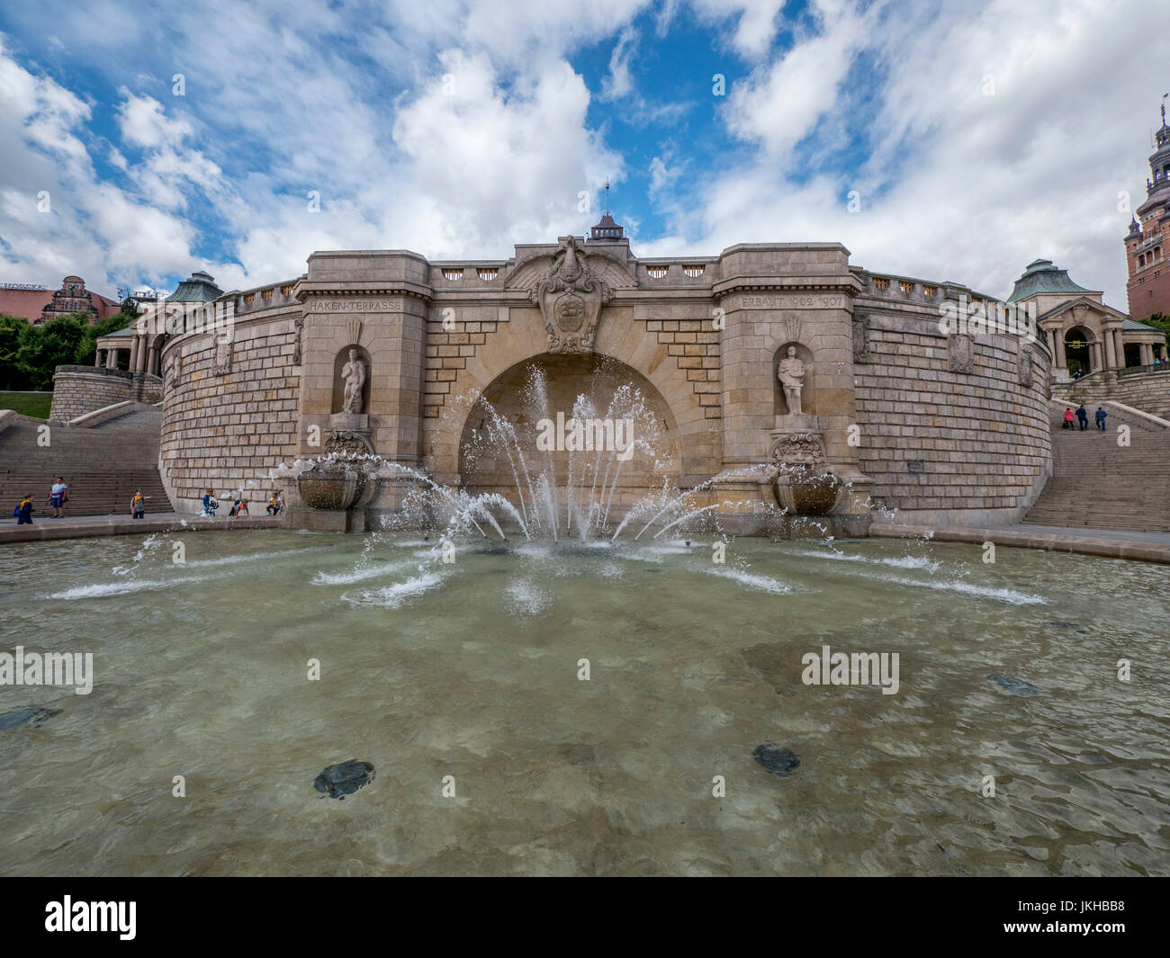 Brunnen, Chrobry Embankment, Stettin, Polen Stockfoto