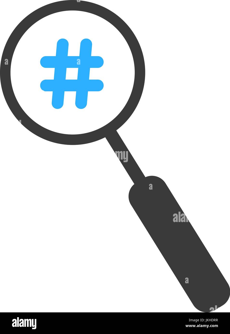 Lupe mit blauen Hashtag-Symbol Stock Vektor