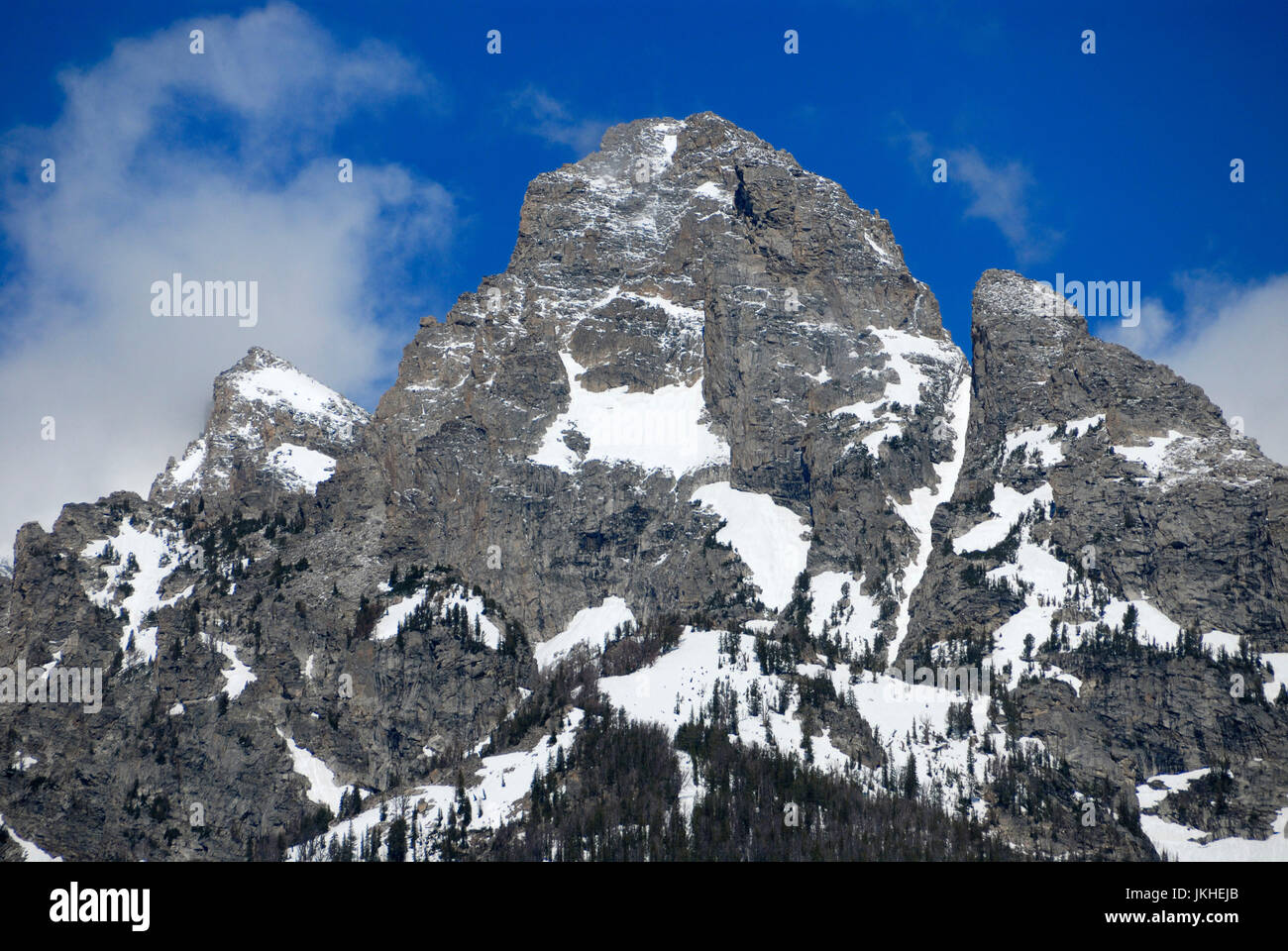 Mount Owen, Grand Teton und Nez Perce im Juni Stockfoto