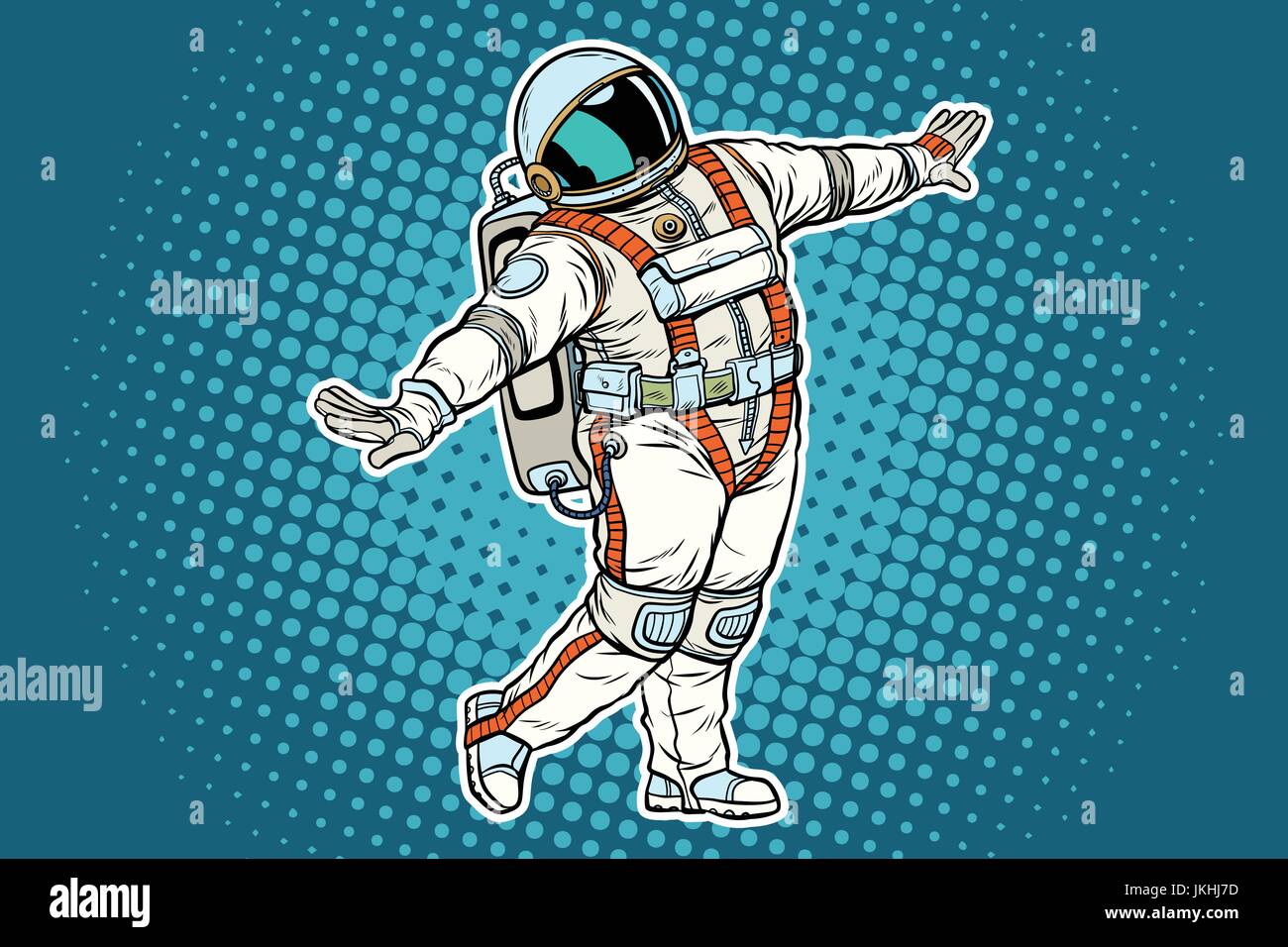 Astronaut tanzen, lustige Geste Stock Vektor