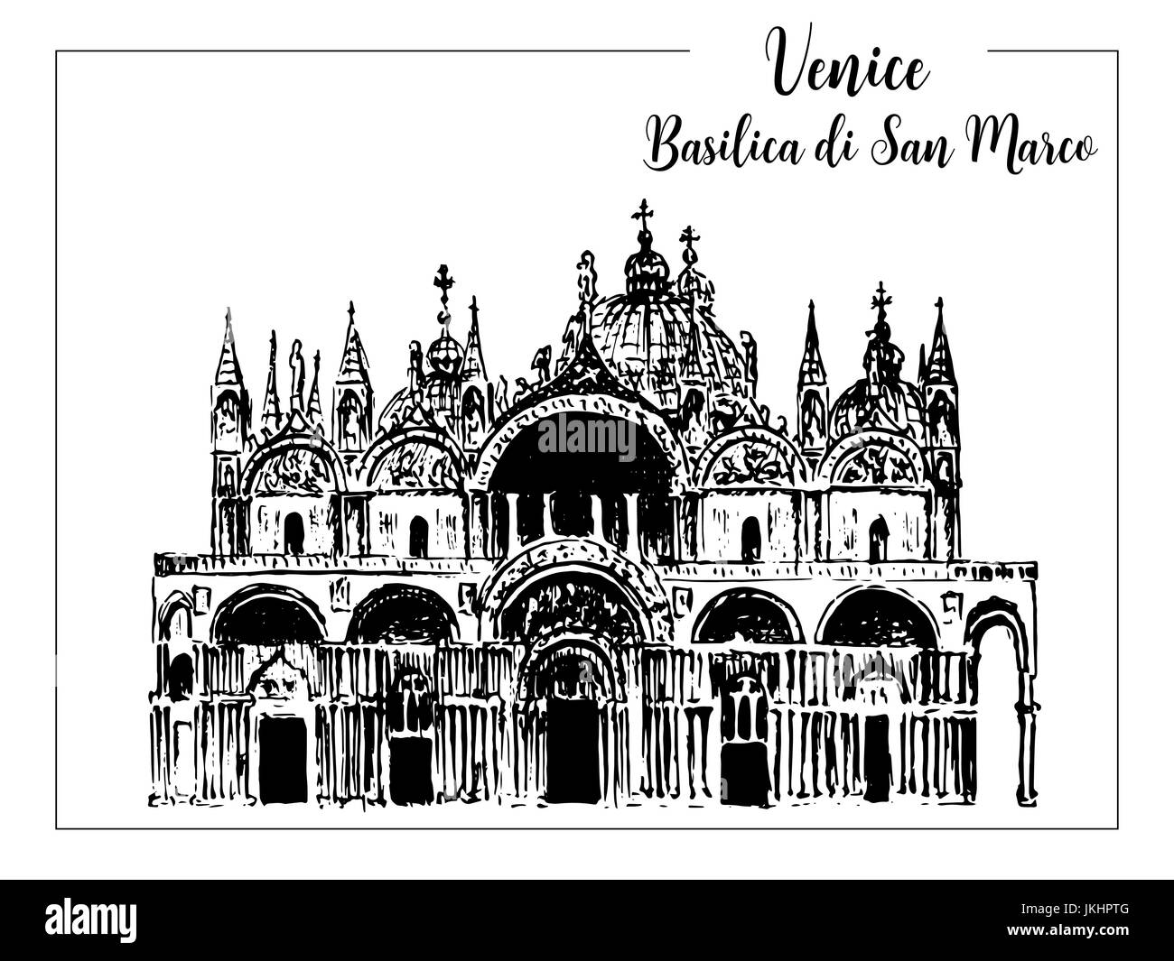 Markusplatz Basilic oder Basilica di San Marco. Vektor-Skizze. Venedig Stock Vektor