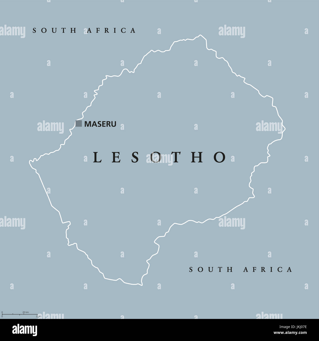 Lesotho politische Karte mit Hauptstadt Maseru. Königreich und Binnenstaat im südlichen Afrika. Früher bekannt als Basutoland. Graue Abbildung. Stockfoto