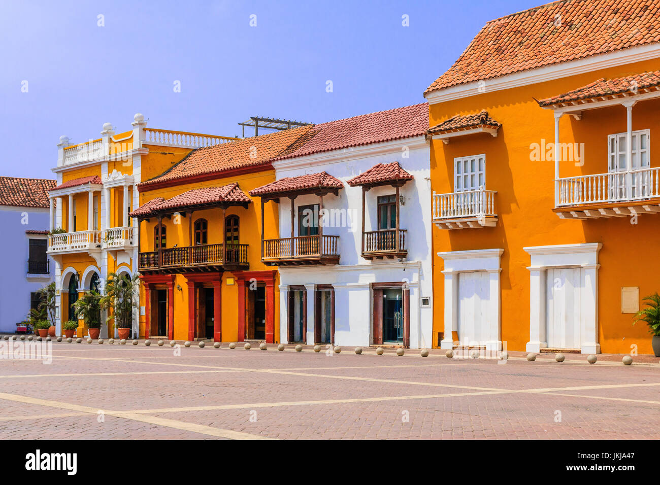 Cartagena, Colombia.View der historischen Plaza De La Aduana im kolonialen Zentrum von Cartagena, Kolumbien Stockfoto
