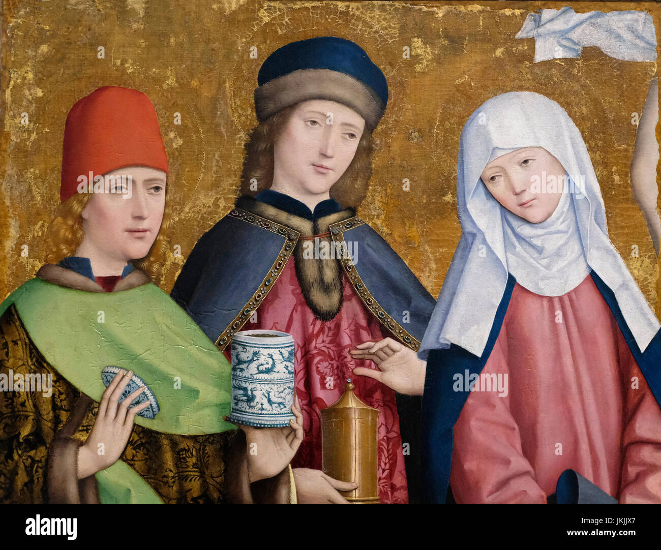 Heiligen Cosmos und Damian sowie der Jungfrau Maria, ca. 1470 - Meister von Liesborn Stockfoto