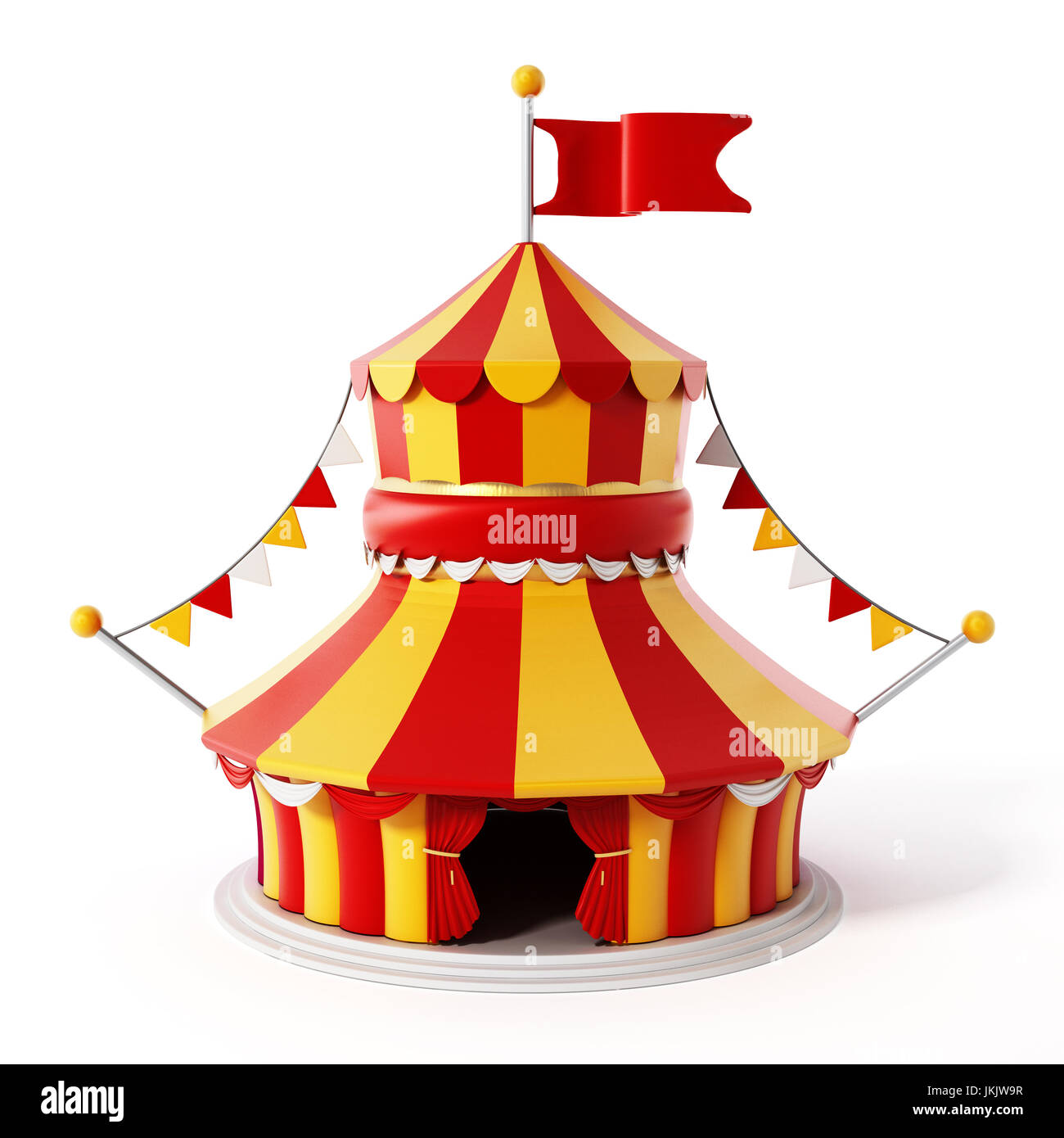 Zirkuszelt isoliert auf weißem Hintergrund. 3D Illustration. Stockfoto