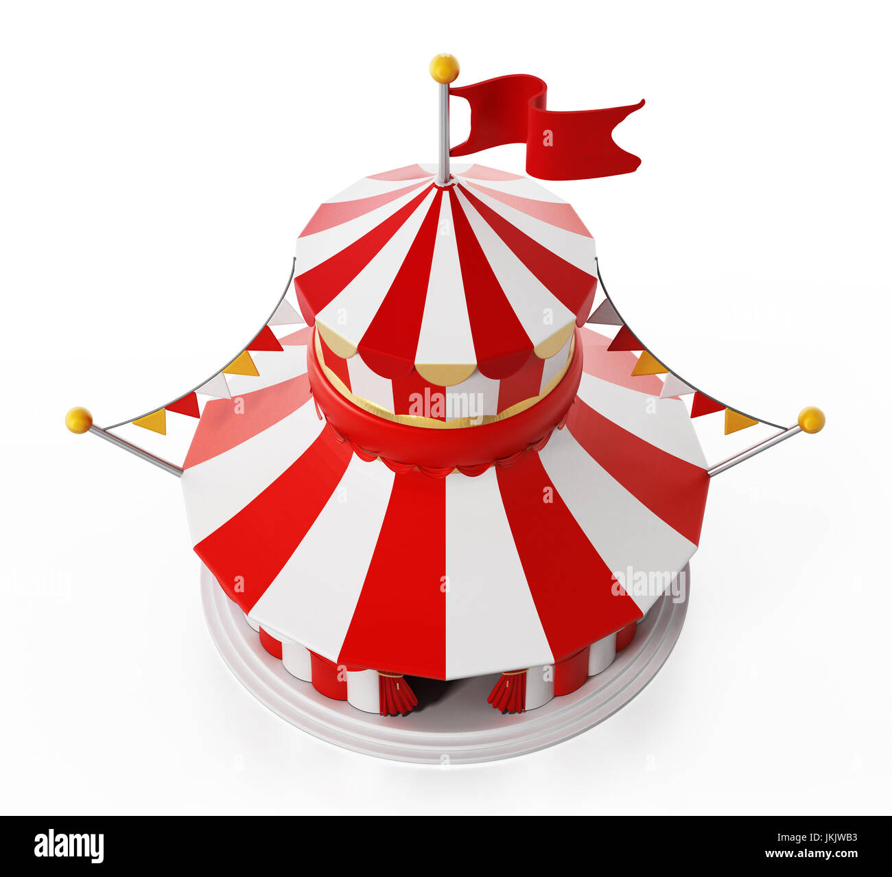 Zirkuszelt isoliert auf weißem Hintergrund. 3D Illustration. Stockfoto
