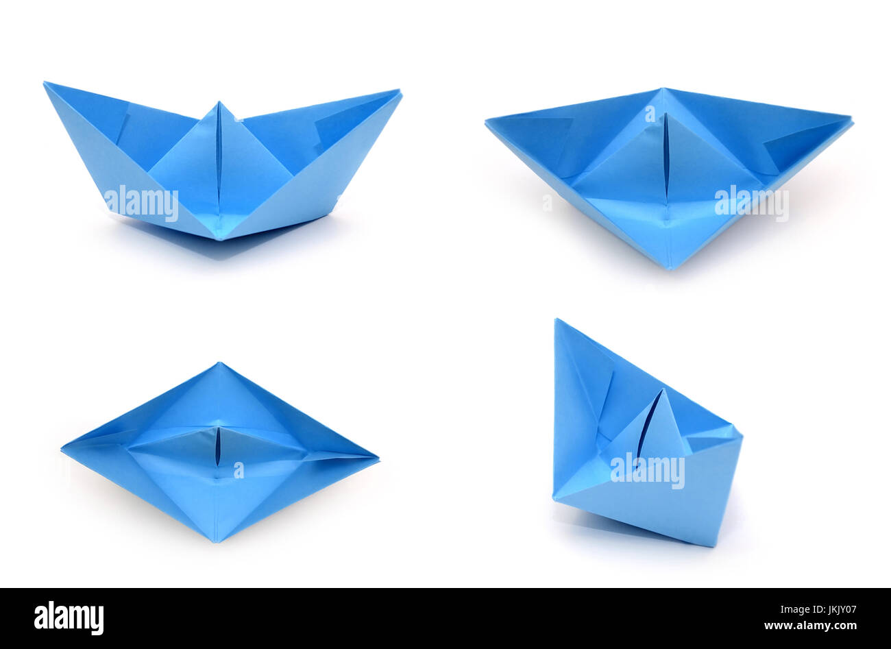 Satz von blauen Origami Papierschiffchen. Papercraft-transport Stockfoto