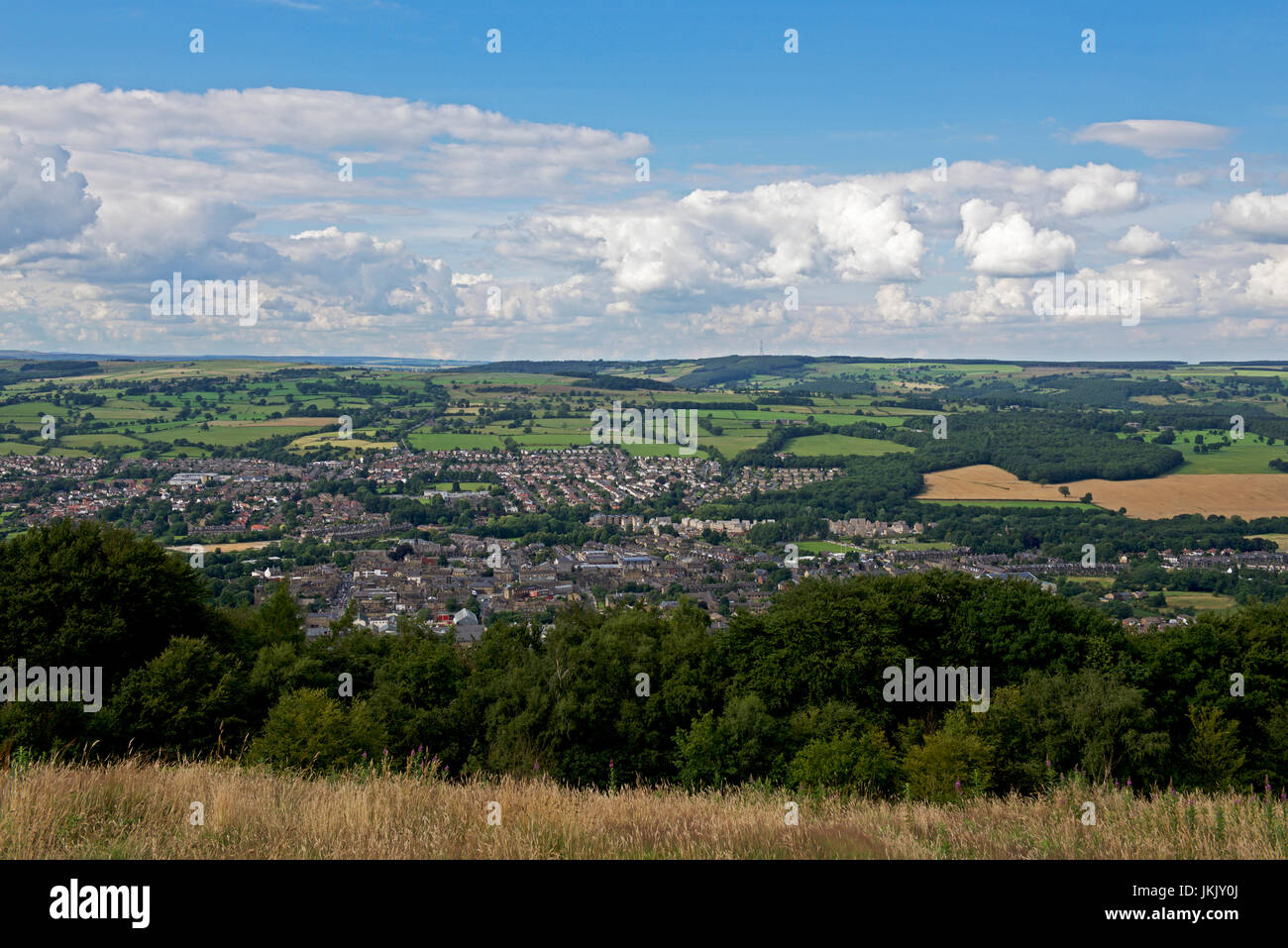 Die Stadt Otley und unteren Wharfedale, betrachtet von Chevin, West Yorkshire, England UK Stockfoto