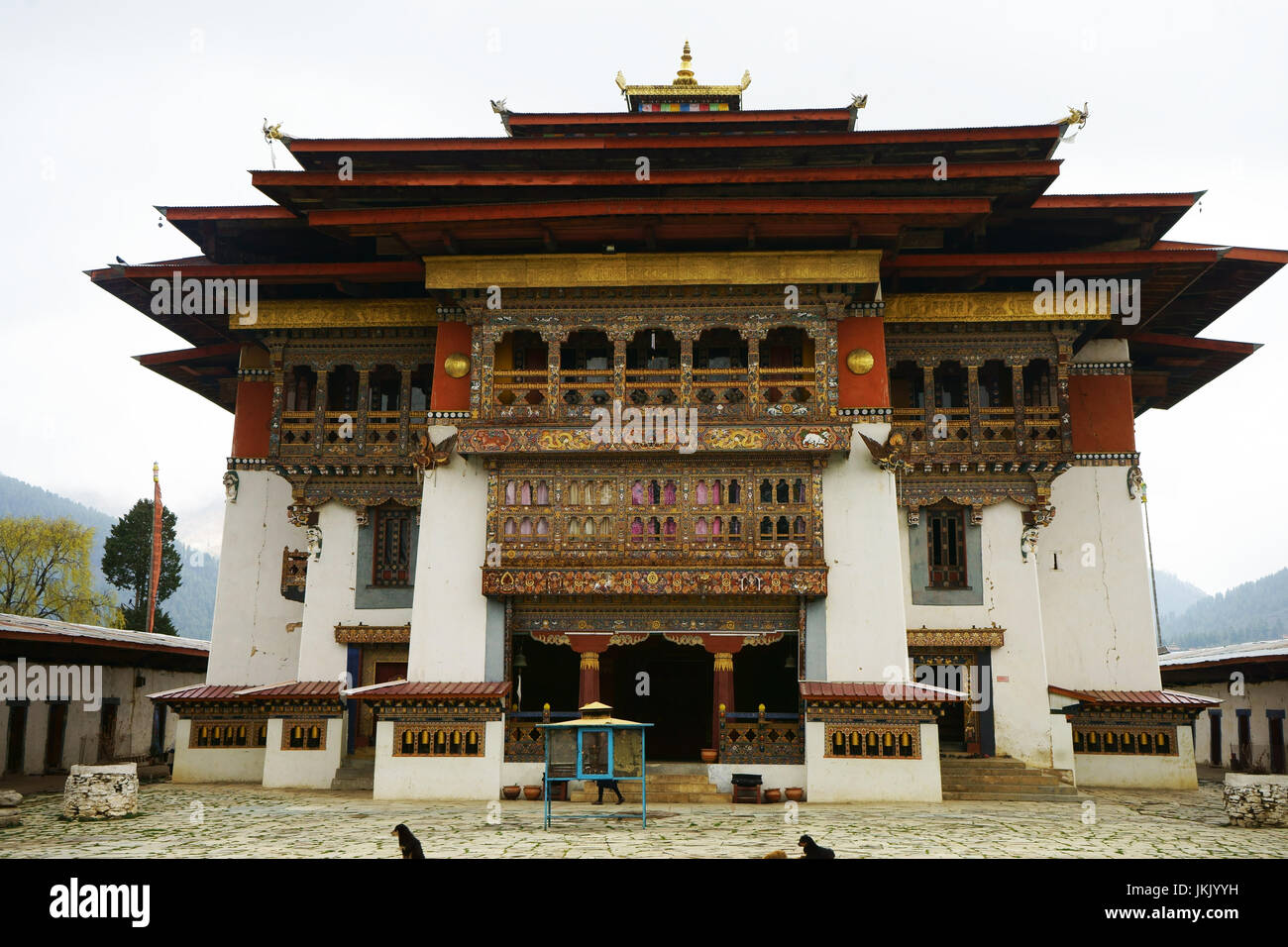 Land-Kloster über Phobjikha Tal, Bhutan Stockfoto