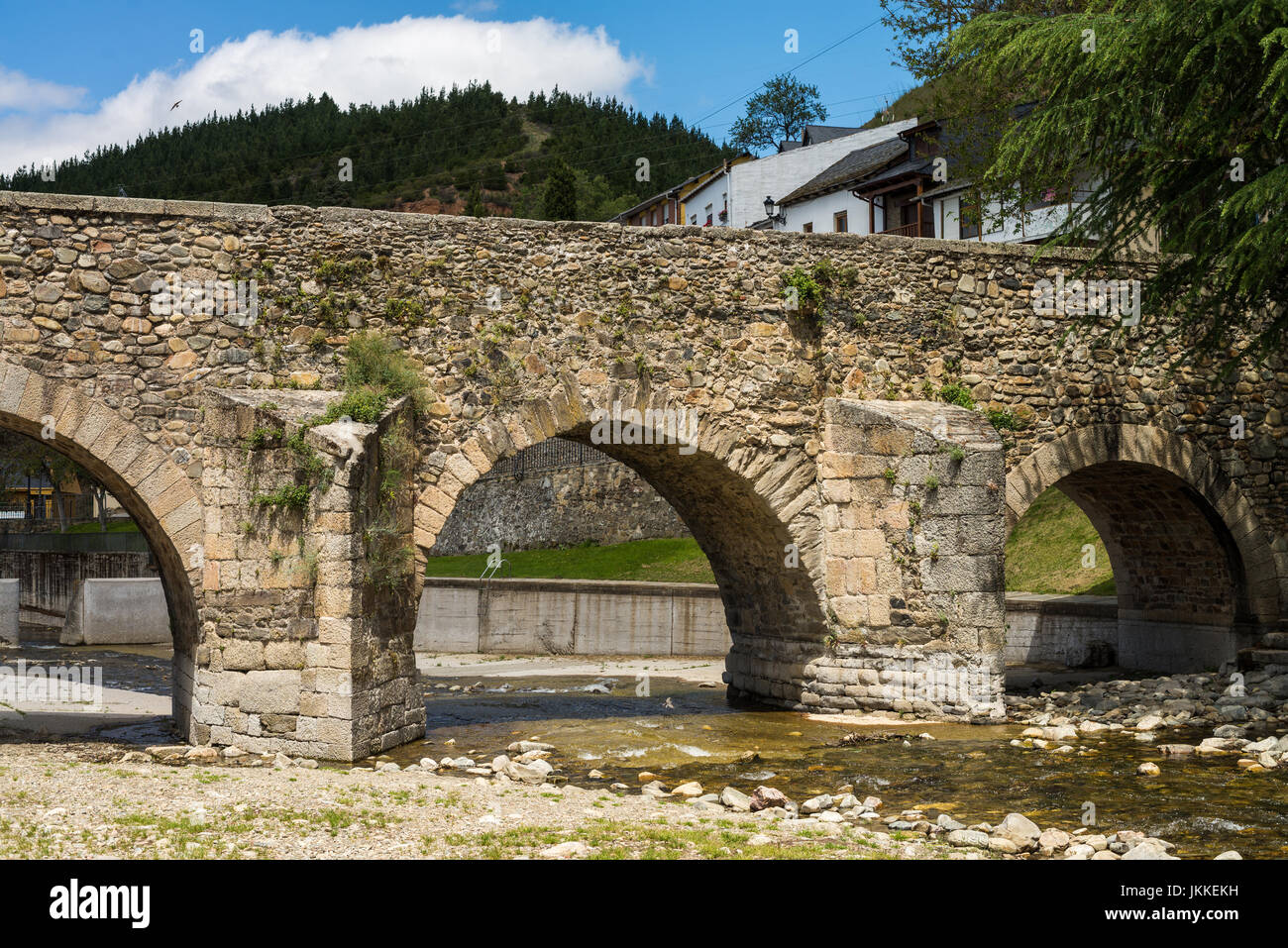 Brücke in die Wieden, Galizien, Spanien. Camino de Santiago. Stockfoto