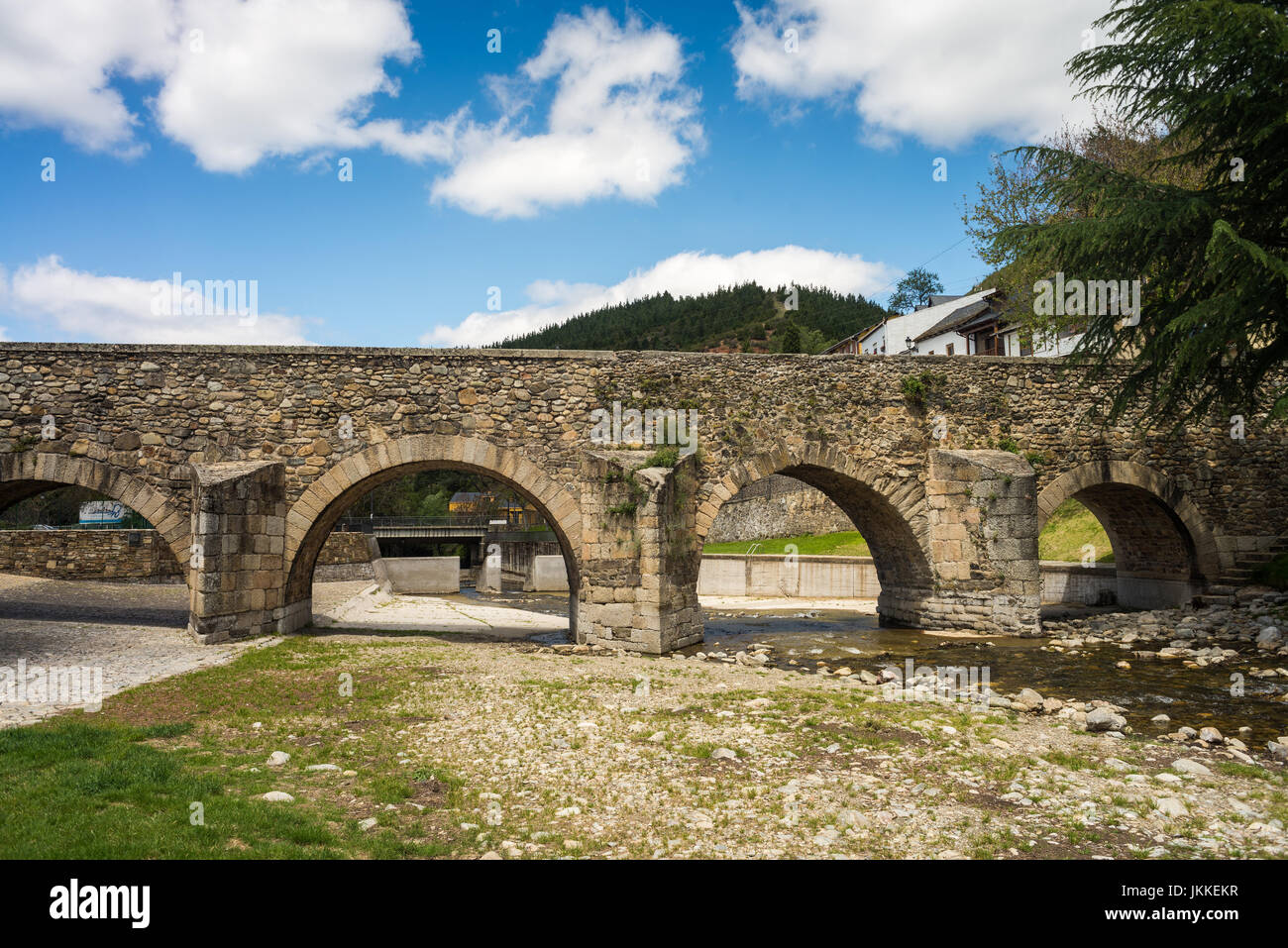 Brücke in die Wieden, Galizien, Spanien. Camino de Santiago. Stockfoto