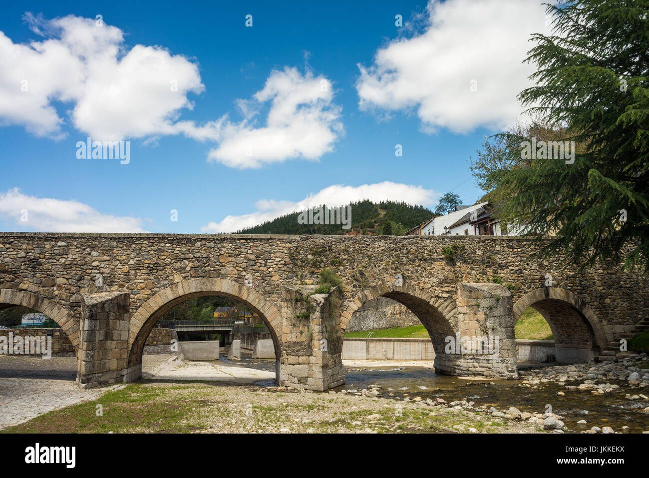 Brücke in die Wieden, Galizien, Spanien. Camino de Santiago. Stockfoto
