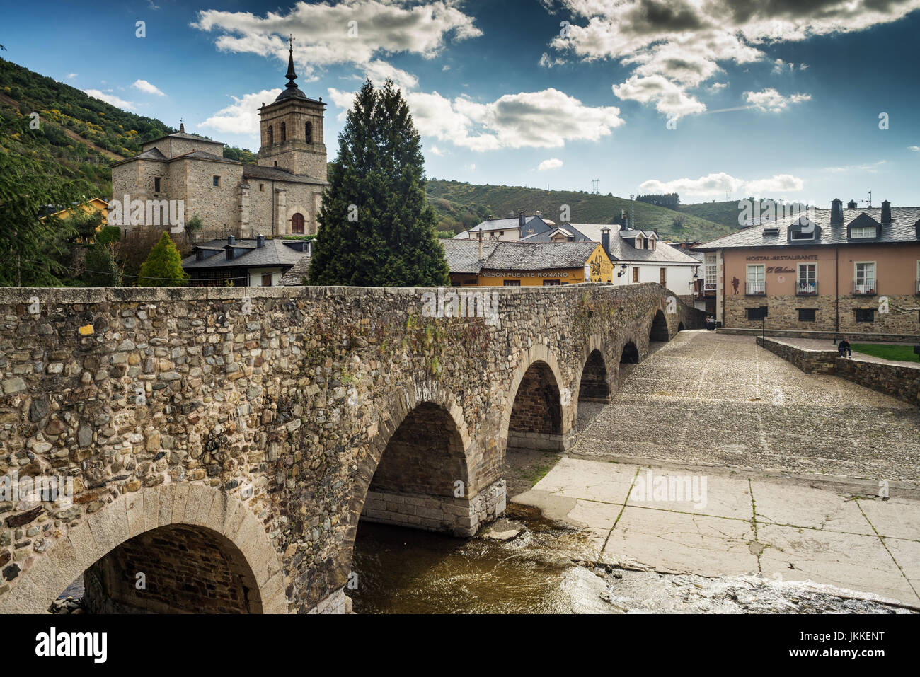 Brücke in die Wieden, Galizien, Spanien. Camino de Santiago. Stockfoto