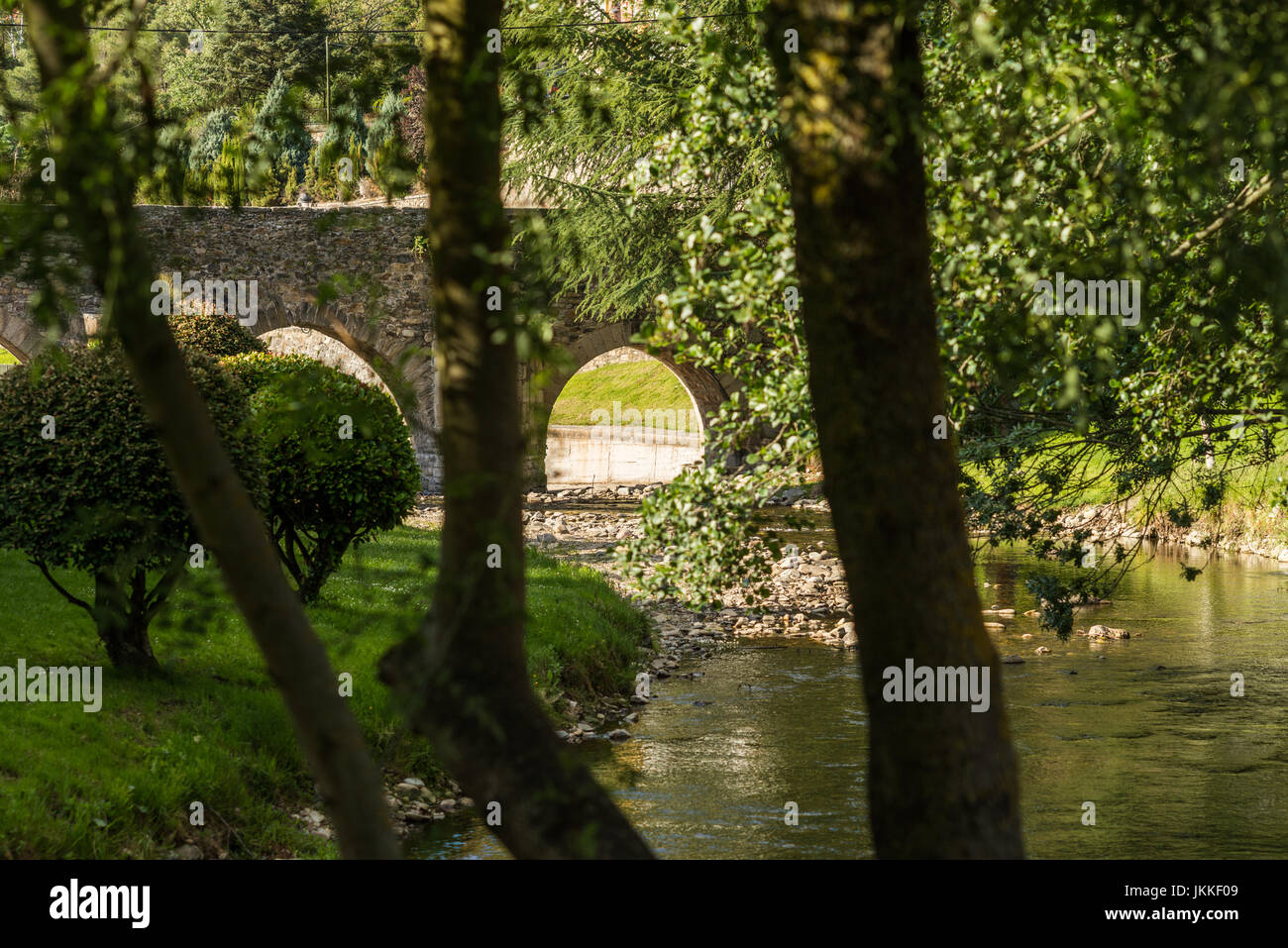 Brücke in die Wieden, Galizien, Spanien. Camino de Santiago. Stockfoto