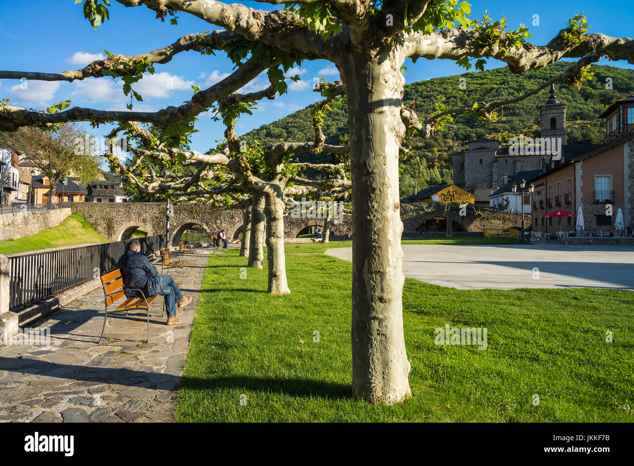 Brücke in die Wieden, Galizien, Spanien. Camino de Santiago. Stockfoto