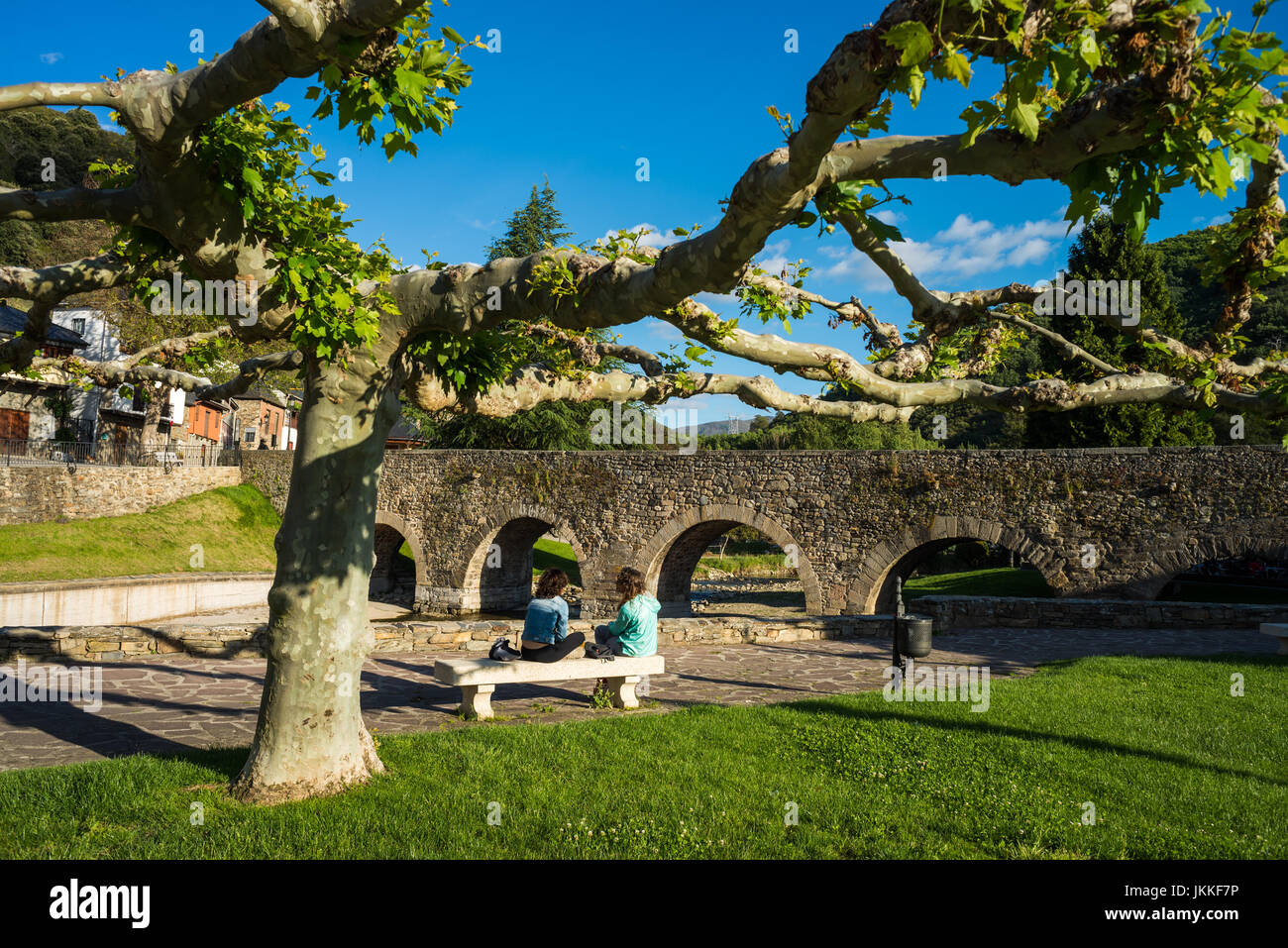 Brücke in die Wieden, Galizien, Spanien. Camino de Santiago. Stockfoto