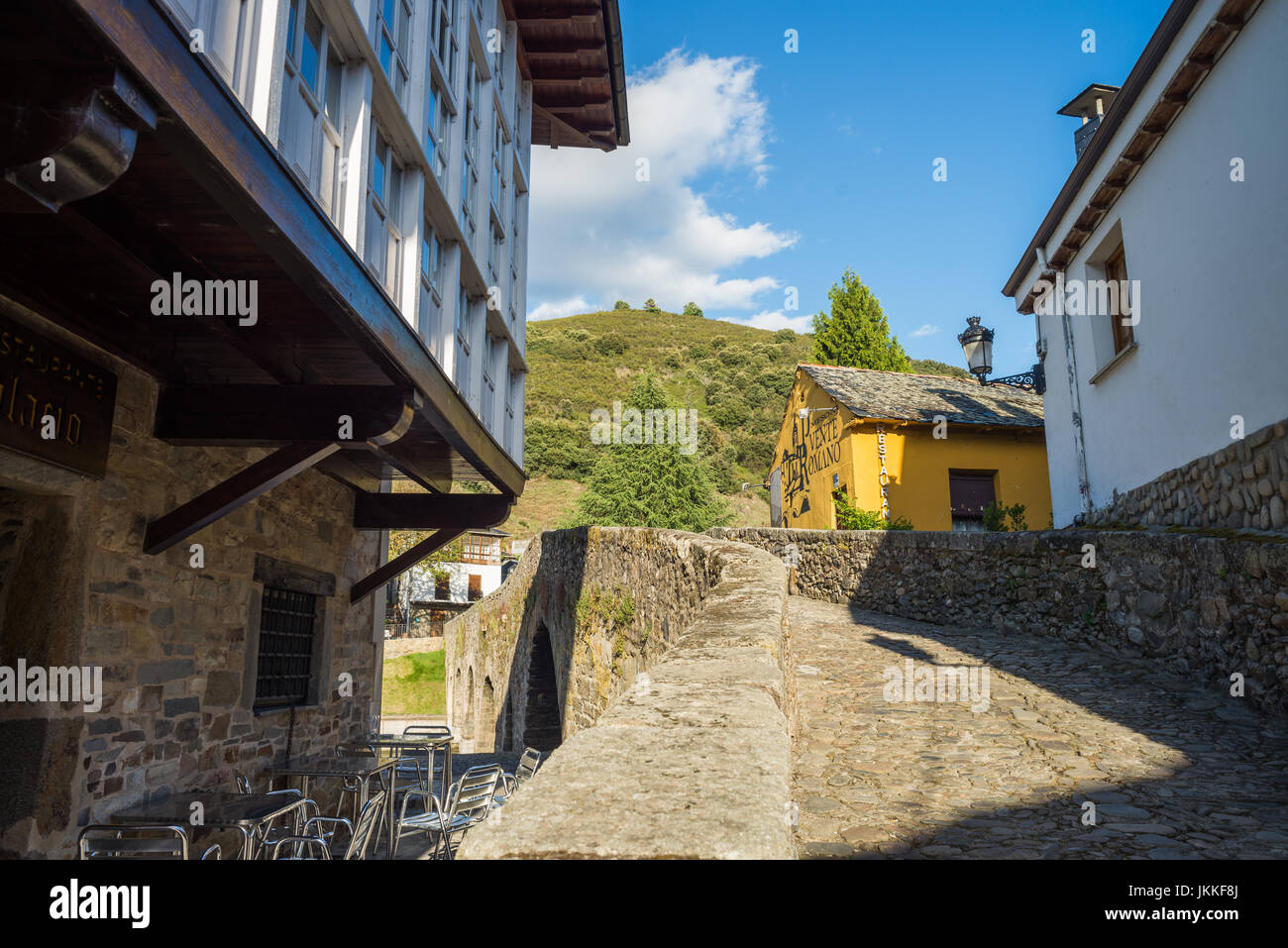 Brücke in die Wieden, Galizien, Spanien. Camino de Santiago. Stockfoto