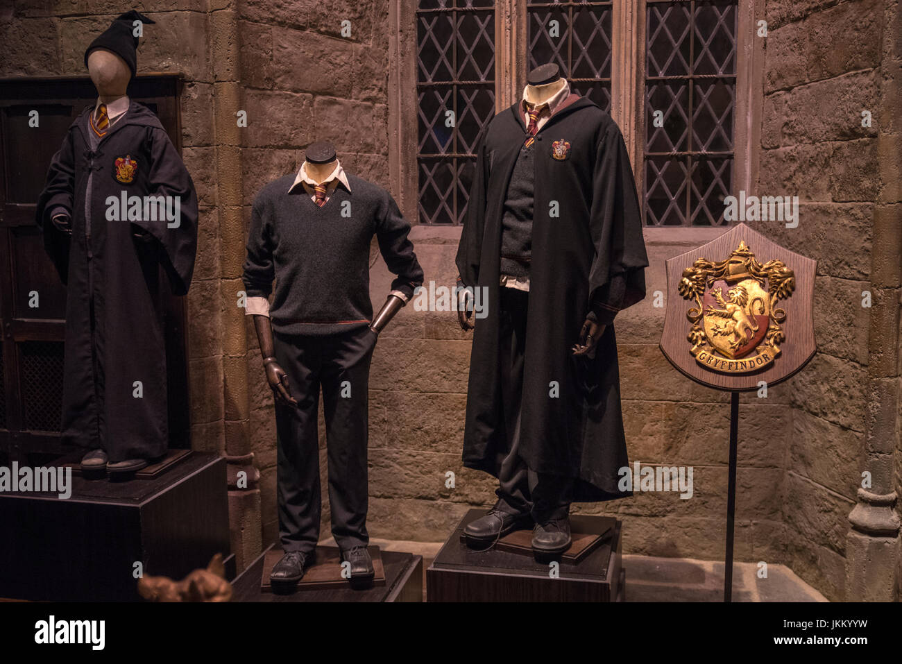 LEAVESDEN, UK - 19. Juni 2017: Kostüme und Requisiten bei der Studiotour Making of Harry Potter in den Warner Bros Studios in Leavesden, England, am 19. Juni Stockfoto