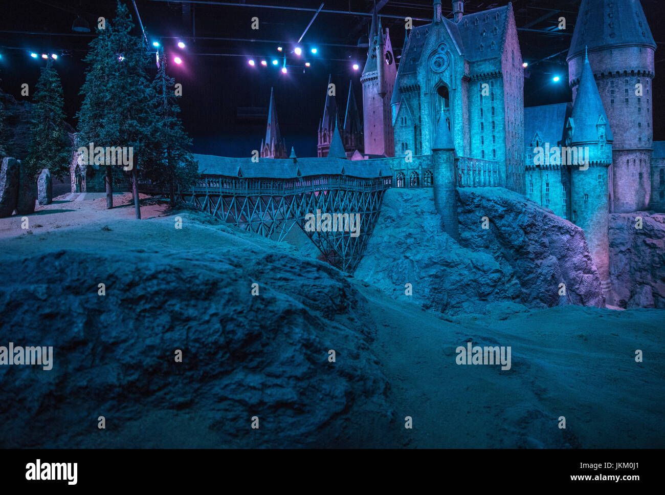 LEAVESDEN, UK - 19. Juni 2017: Ein großes und kompliziertes Modell des Hogwarts Schloss, bei der Herstellung von Harry Potter Studio Tour bei der Warner Bros. St Stockfoto