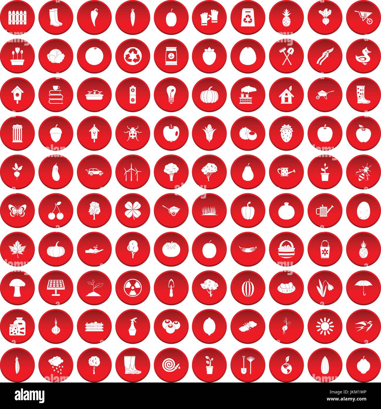 100 Garten Icons set rot Stock Vektor