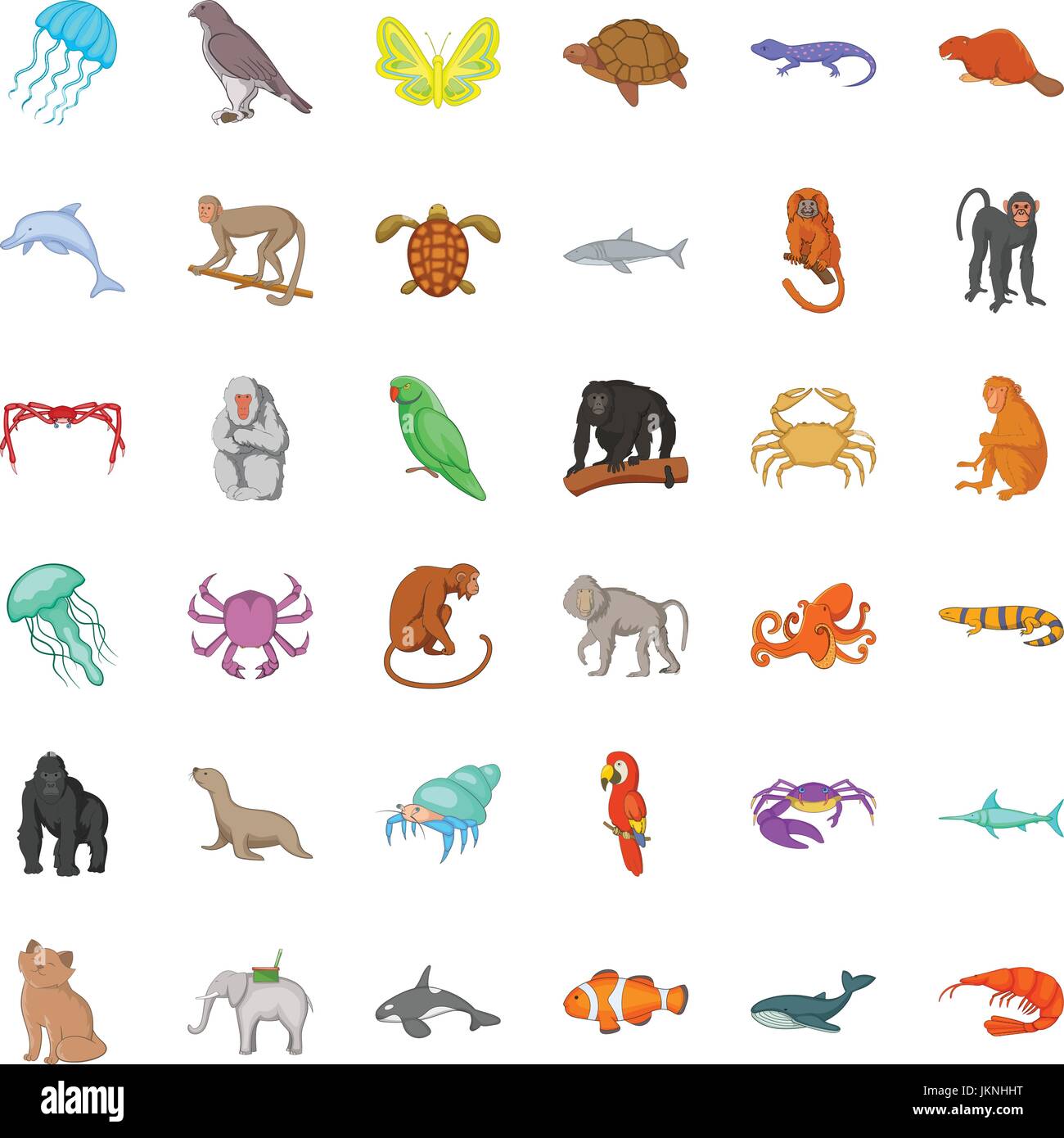 Verschiedene Tiere Symbole festgelegt. Cartoon-Stil von 36 verschiedenen  Tieren-Vektor-Icons für Web isoliert auf weißem Hintergrund  Stock-Vektorgrafik - Alamy