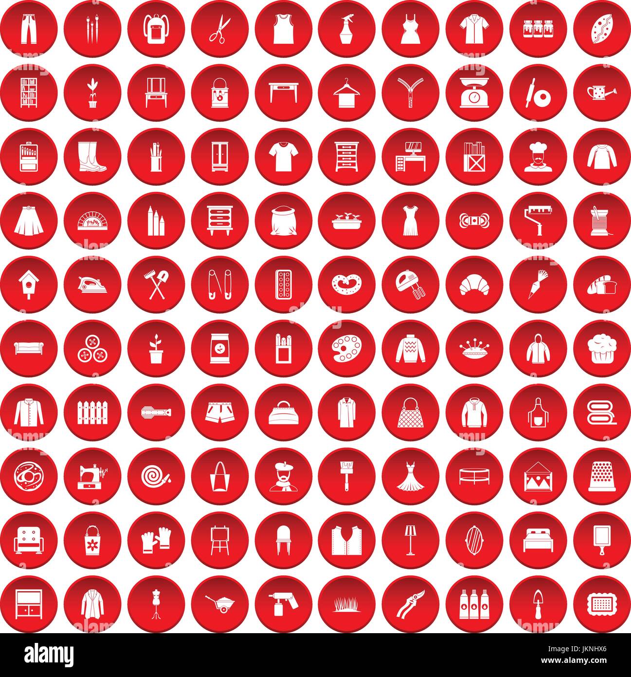 100 Handarbeit Symbole inmitten roter Kreis auf weißem Vektor-Illustration isoliert Stock Vektor