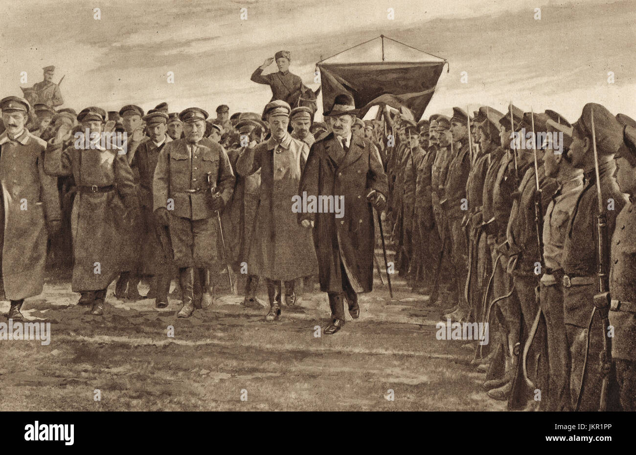 Leon Trotsky Inspektion eine Letts Regiment der Roten Armee Stockfoto