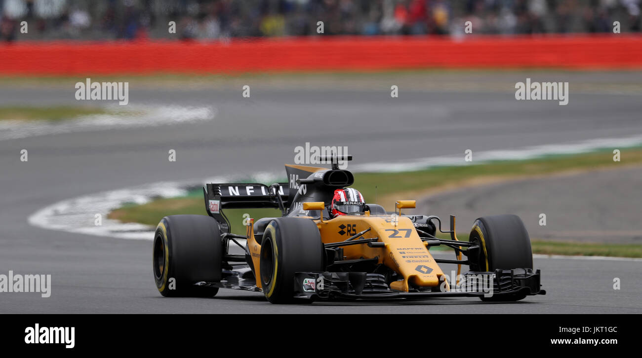 Renualt Nico Hulkenberg beim zweiten Training des Grand Prix von Großbritannien 2017 auf dem Silverstone Circuit, Towcester. DRÜCKEN SIE VERBANDSFOTO. Bilddatum: Freitag, 14. Juli 2017. Siehe PA Story AUTO British. Bildnachweis sollte lauten: David Davies/PA Wire. Stockfoto
