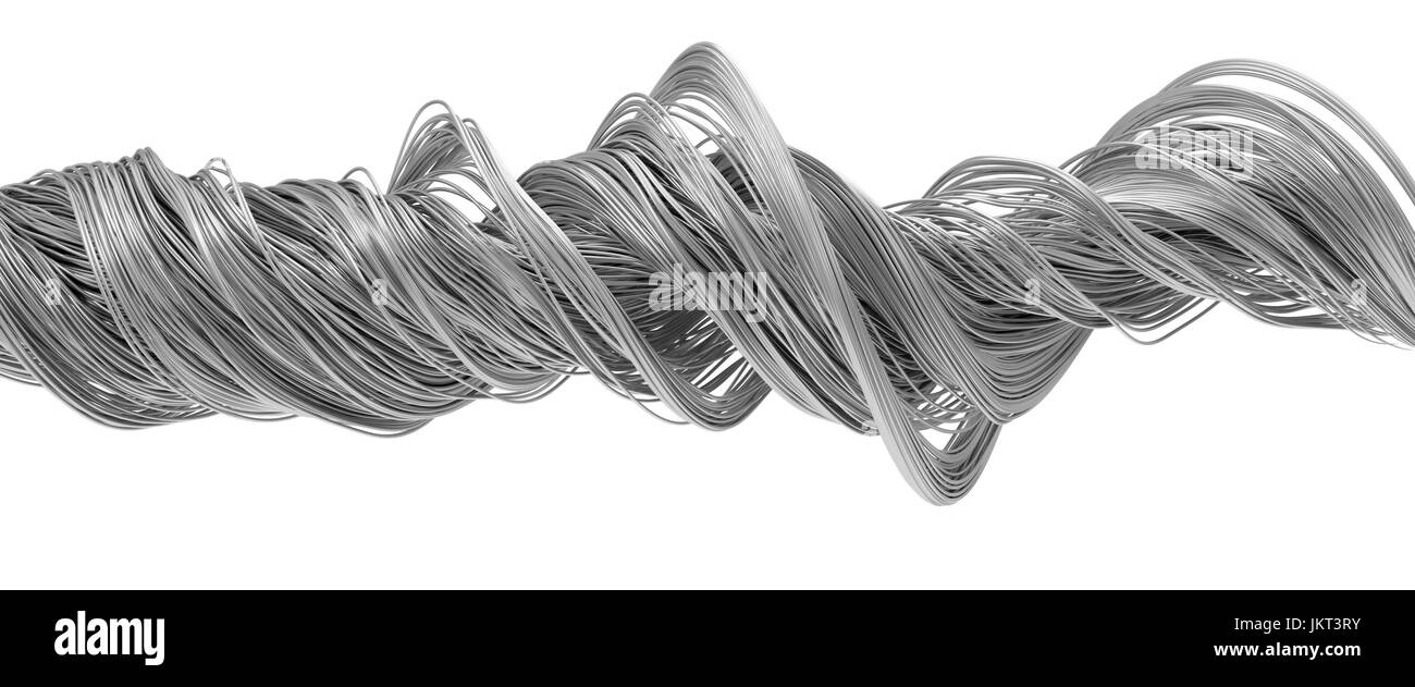 3D Abbildung des Verdrehens Metalldrähten. isoliert auf weiss. Stockfoto