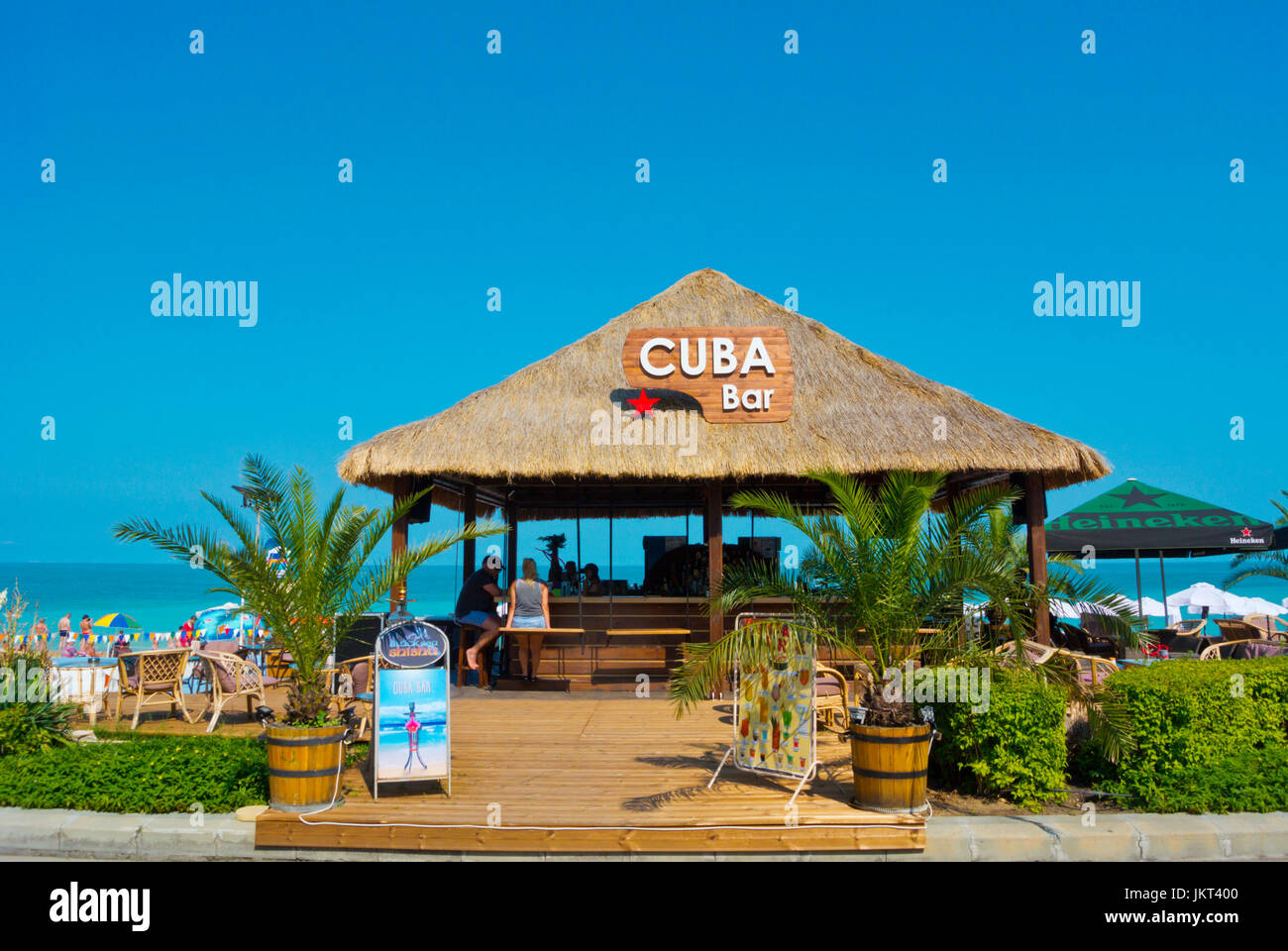 Cuba Bar, Rezeption Strand Zlatni Pyasatsi, Goldstrand, Bulgarien Stockfoto
