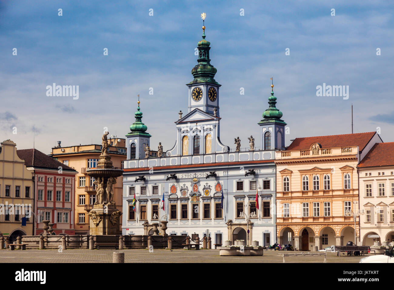 Der Hauptplatz von Ceske Budejovice. Ceske Budejovice, Südböhmen, Tschechien. Stockfoto