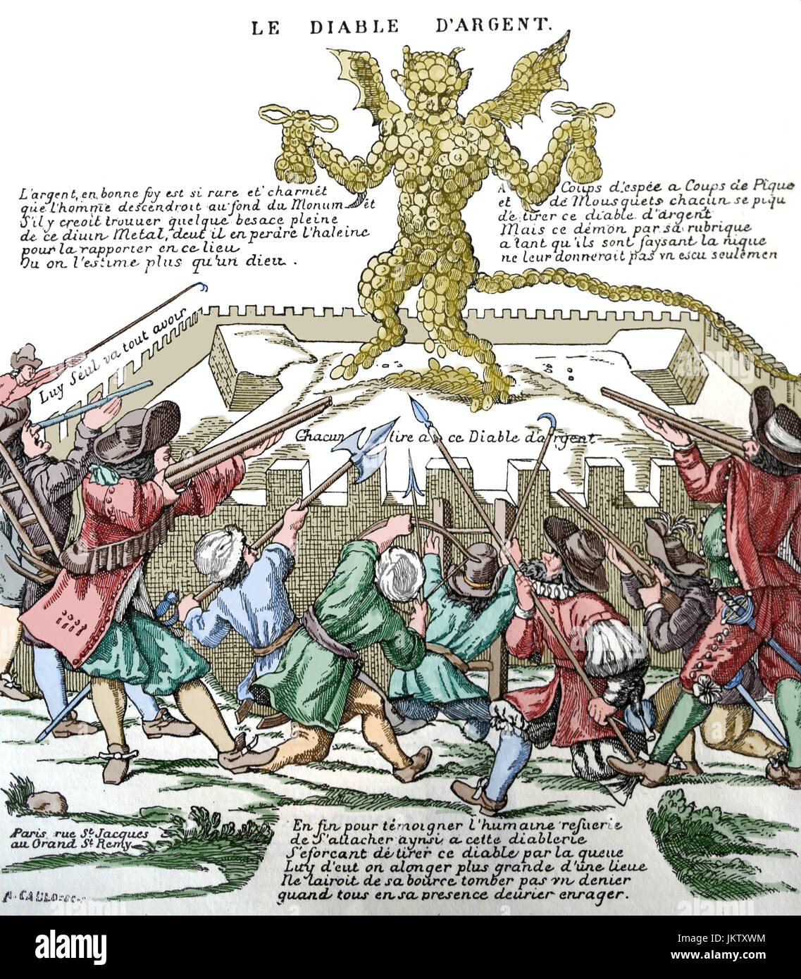Der Geld-Teufel. Satirischen Pamphlet gegen Darlehen Shaks, Frankreich, 17. Jahrhundert. Stockfoto