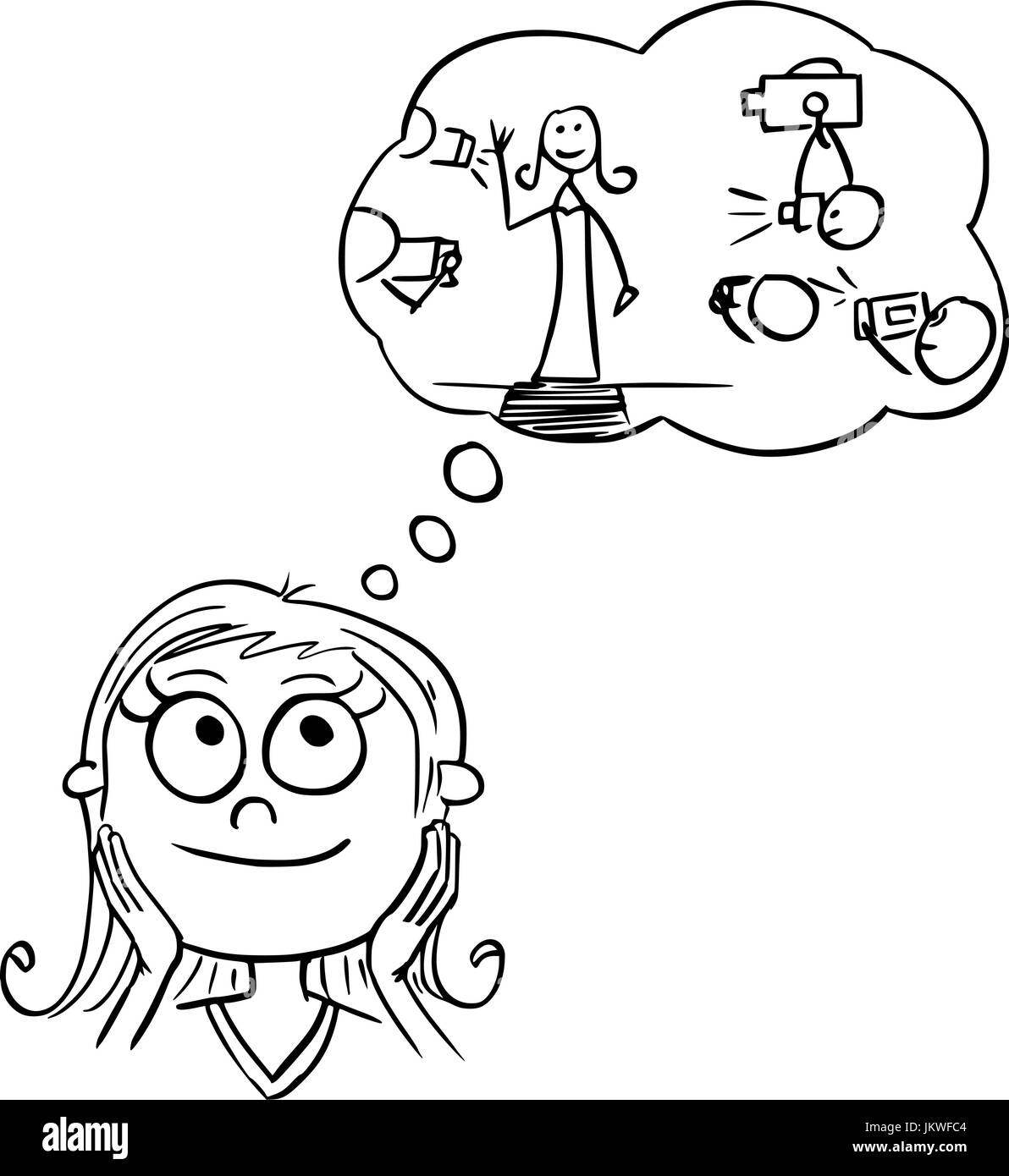 Handzeichnung Cartoon-Vektor-Illustration von Mädchen träumen von Film live, Musik oder pop-Star zeigen Geschäft Promi. Stock Vektor