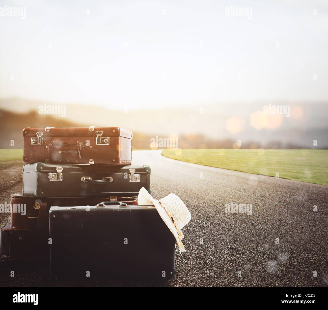 Gepäck auf asphalt Stockfoto