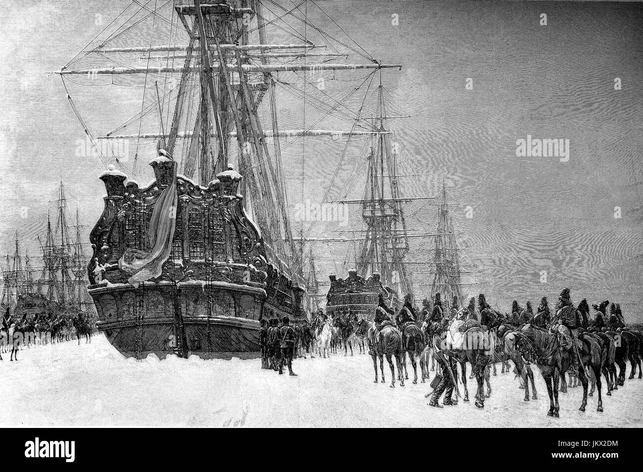 Digital verbessert:, Husaren der französischen Republik beschlagnahmt die niederländische Flotte, die durch das Eis in 1795, Holland, Publikation aus dem Jahr 1882 eingeschlossen war Stockfoto