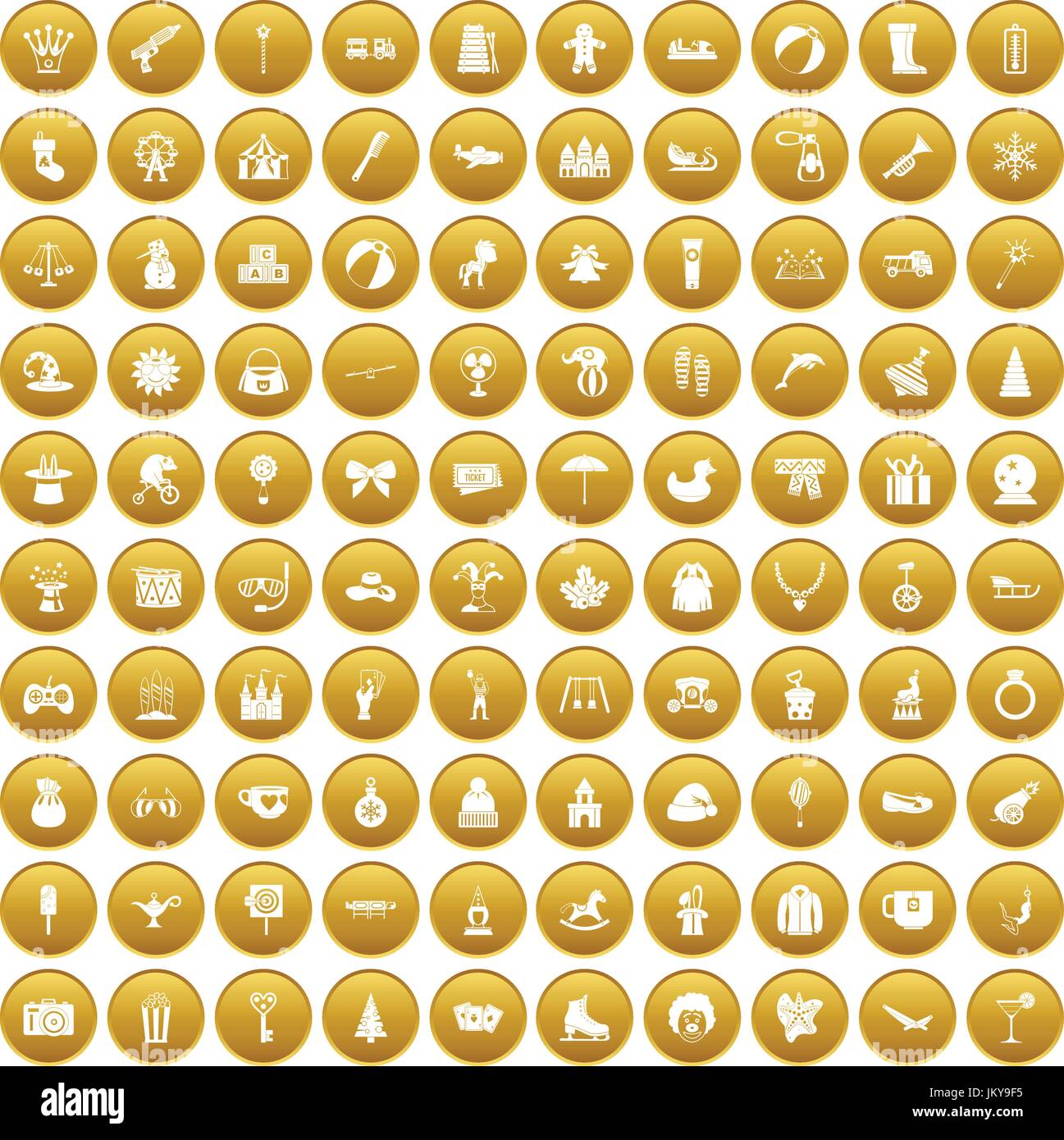 100 Kinder Icons set gold Stock Vektor