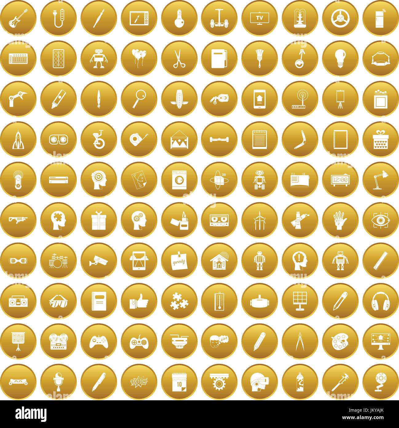 100 kreative Idee Icons set gold Stock Vektor