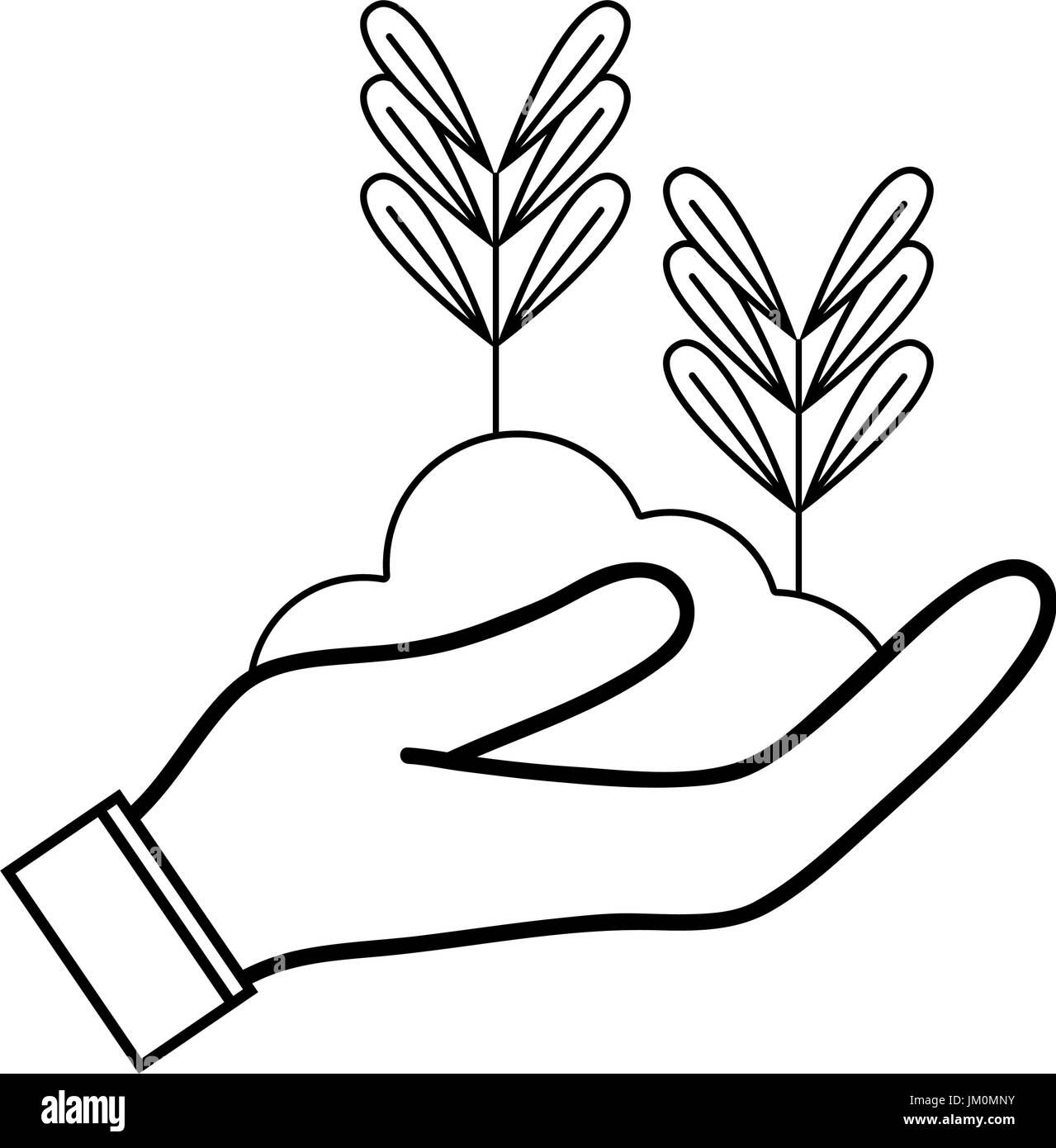 Linie natürlichen Pflanzen mit Blättern und botanischen Boden in der hand Stock Vektor