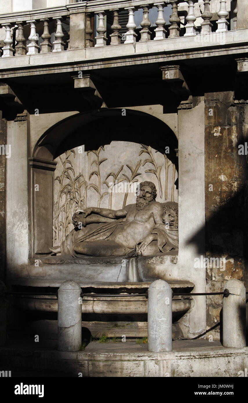Die vier Brunnen (Quattro Fontane) 1588-1593. Der Fluss Aniene von Pietro da Cortona (1596 – 1669). Rom, Italien. Stockfoto