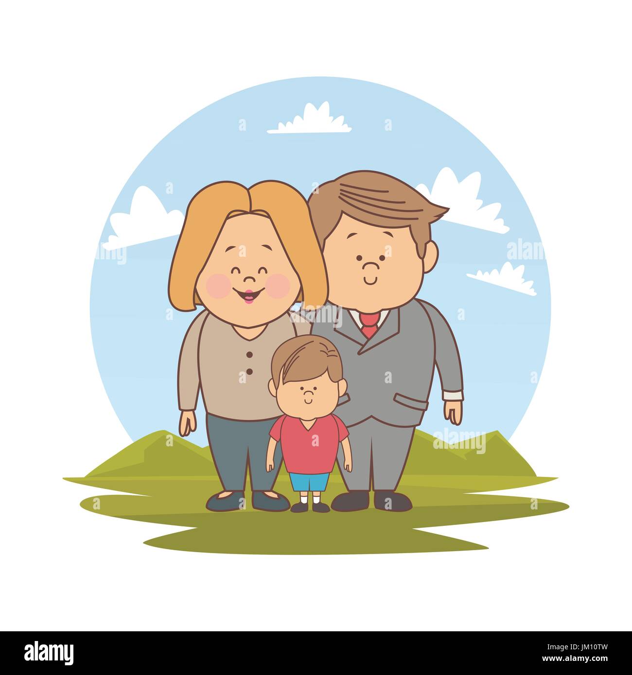weißen Hintergrund mit Farbe Silhouette Landschaft mit executive blonded Mutter Vater und Kind Stock Vektor