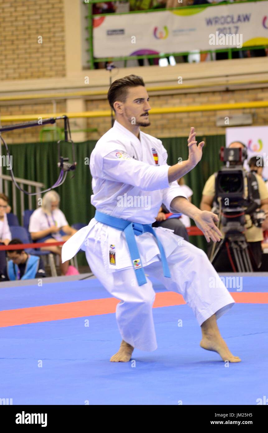 Wroclaw, Polen. 25. Juli 2017. Welt Spiele 2017 Karate-Wettbewerb, Herren Kata Finale Goldmedaille kämpfen in Wroclaw, Polen. Im Bild: Damian Quintero aus Spanien. Bildnachweis: Bartolomeus Magierowski/Alamy Live-Nachrichten. Stockfoto