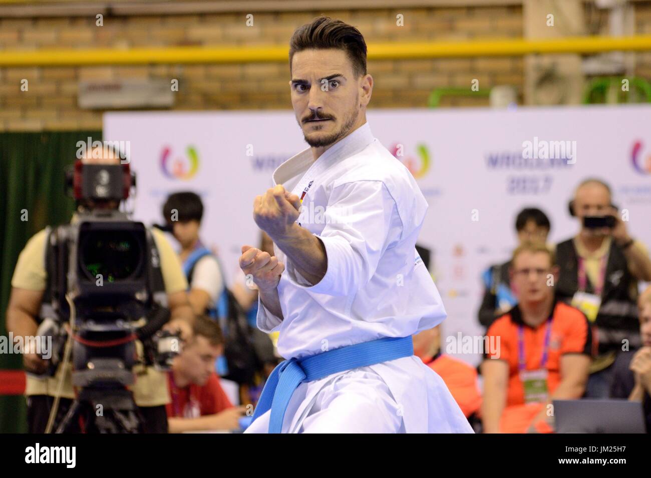 Wroclaw, Polen. 25. Juli 2017. Welt Spiele 2017 Karate-Wettbewerb, Herren Kata Finale Goldmedaille kämpfen in Wroclaw, Polen. Im Bild: Damian Quintero aus Spanien. Bildnachweis: Bartolomeus Magierowski/Alamy Live-Nachrichten. Stockfoto