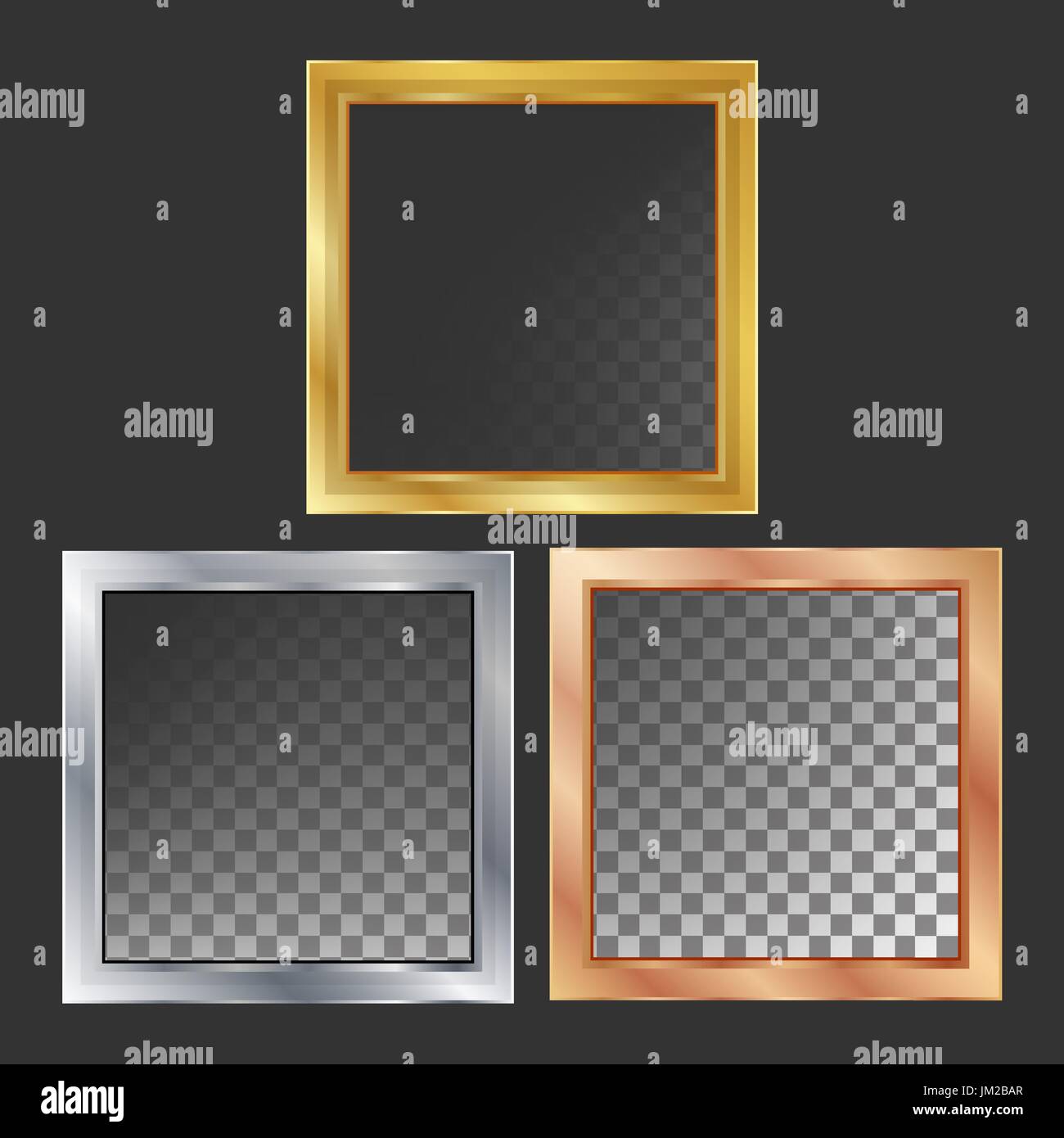 Gold, Silber, Bronze, Kupfer Metallrahmen Vektor. Platz. Realistische Metallplatten Illustration Stock Vektor